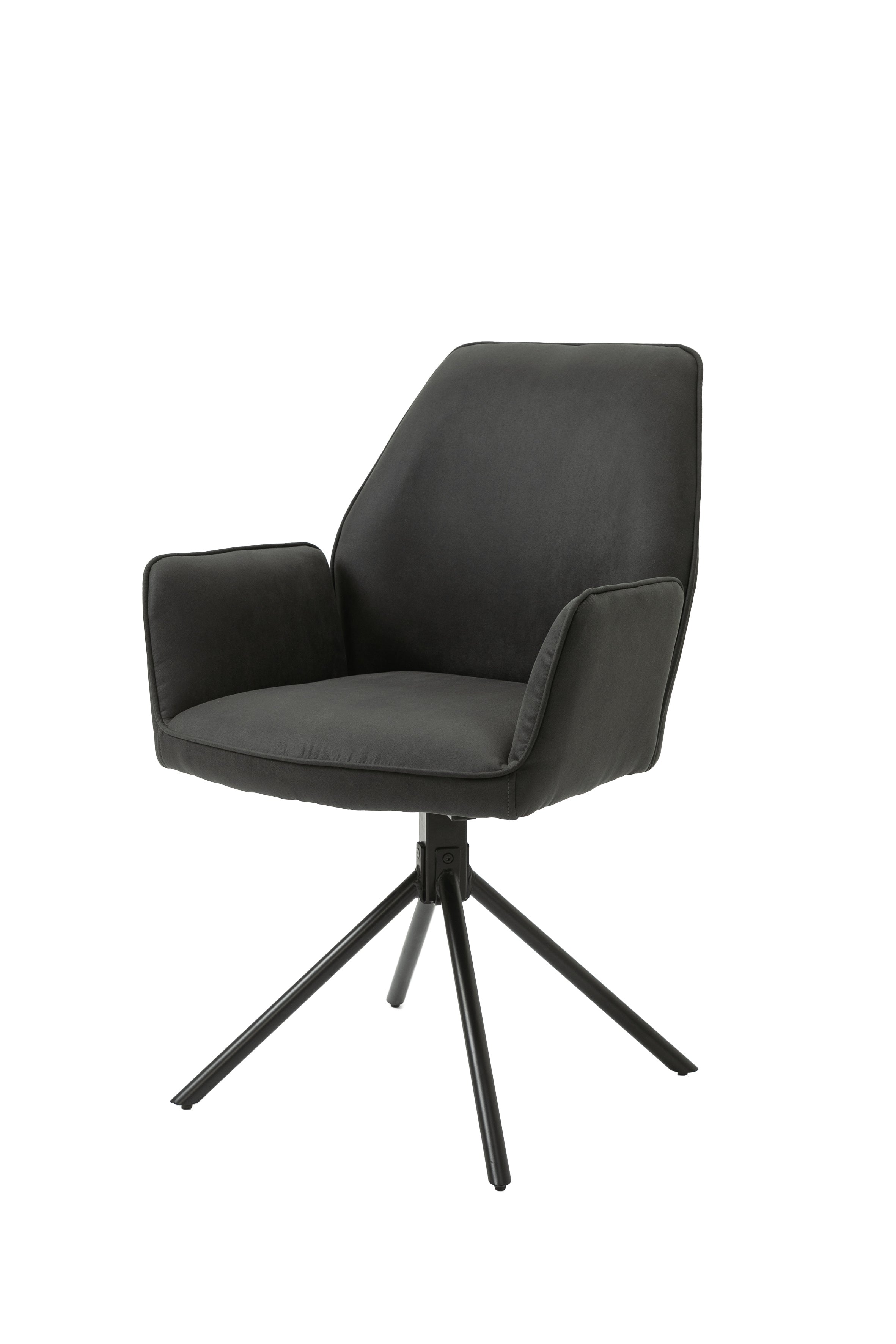 Esszimmerstuhl 2er Set Blair / Microfaser in schwarz, Samt in anthrazit oder Webstoff in hellgrau / Gestell Metall schwarz / Sitzschale 360° drehbar / Esszimmerstuhl / Wohnzimmerstuhl / B 57, H 89, T 61 cm