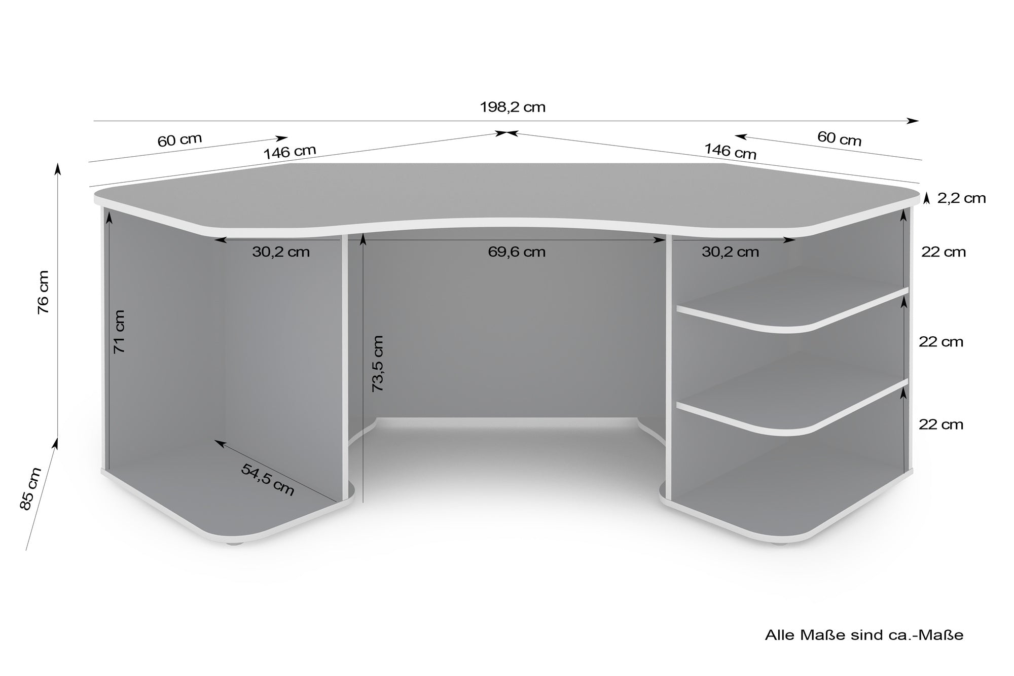 Schreibtisch THANATOS / Gaming-Tisch in anthrazit mit Kanten in rot, weiß oder anthrazit / Eck-Schreibtisch mit viel Stauraum und XXL Tischplatte / Computer-Tisch / PC / Arbeits-Tisch / 198x76x85cm (BxHxT)