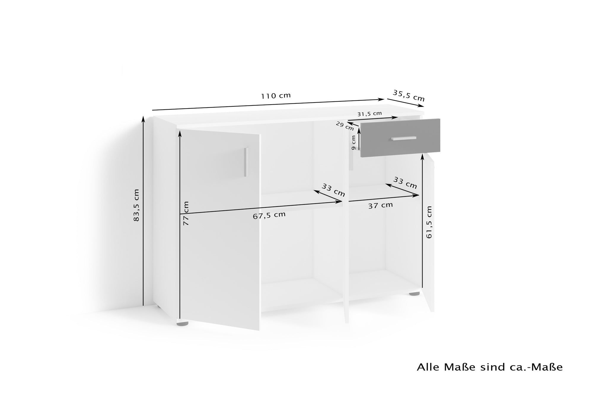 Kommode JAKOB / 3-trg. mit 1 Schubkasten / in Artisan Eiche (Eiche-Optik), weiß oder Old Wood (Altholz-Optik) / Sideboard / B 110, H 83,5, T35,5 cm