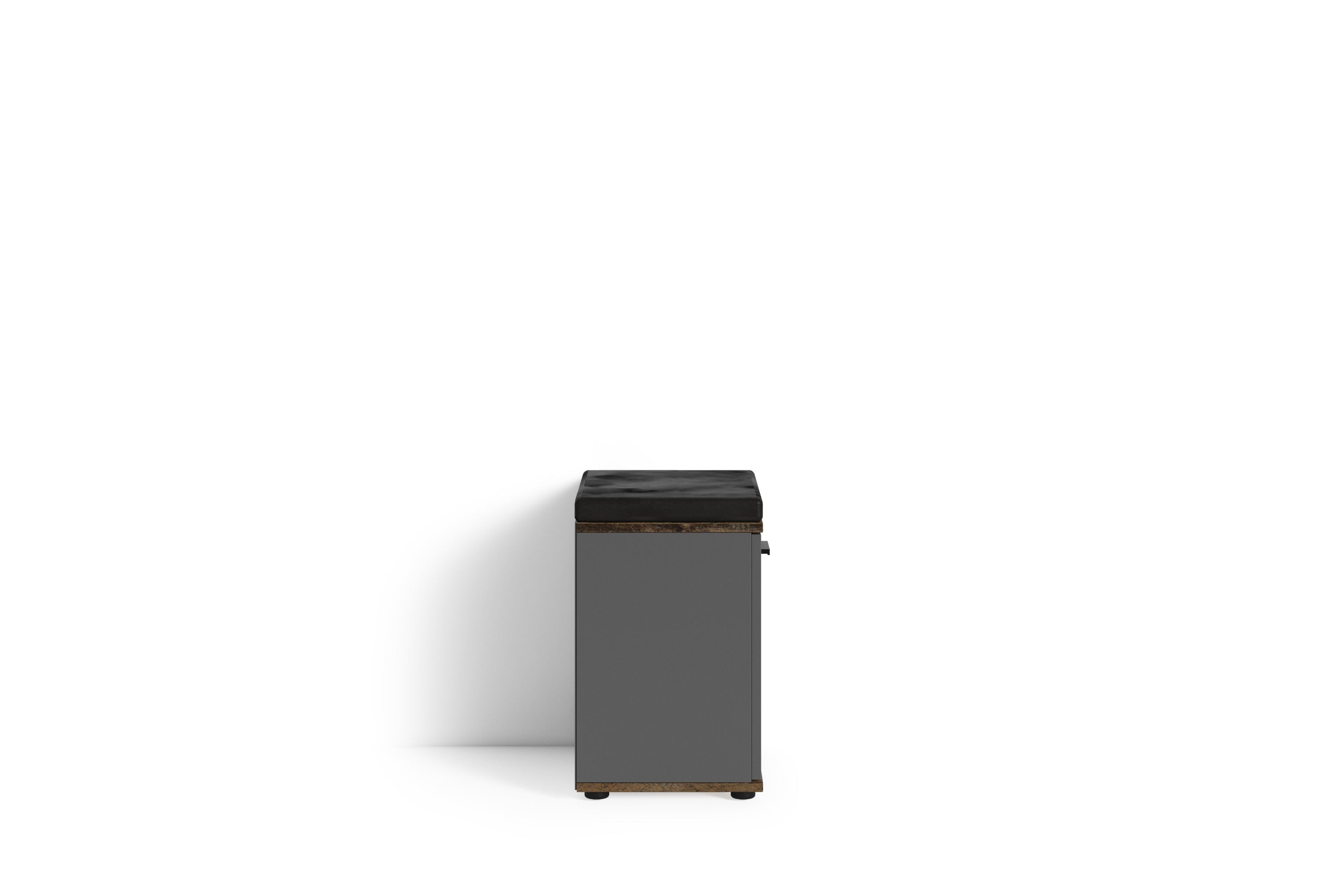 Sitzbank JAKOB / Hocker in Artisan Eiche (Eiche-Optik), schwarz oder Old Wood (Altholz-Optik) mit schwarzem Kunstleder Sitzkissen / Schuhschrank mit Tür / zwei Fächer / Garderoben-Kommode / Schuh-Bank / B 48,5 H 49, T 30 cm