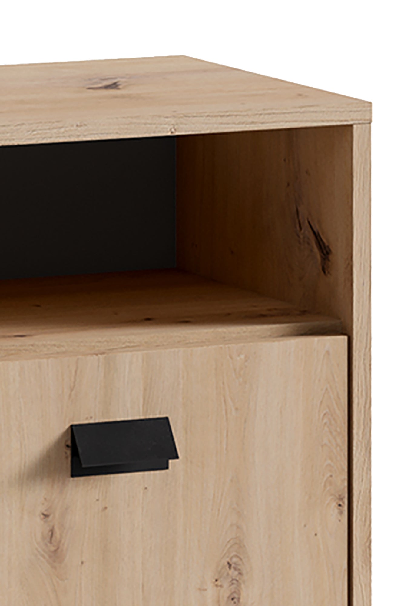 Badezimmer Kommode WELLNESS in Artisan Eiche, Griffe aus Metall in schwarz / Badschrank mit einer Schublade und zwei Türen / B 80,5, H 77,5, T 31 cm