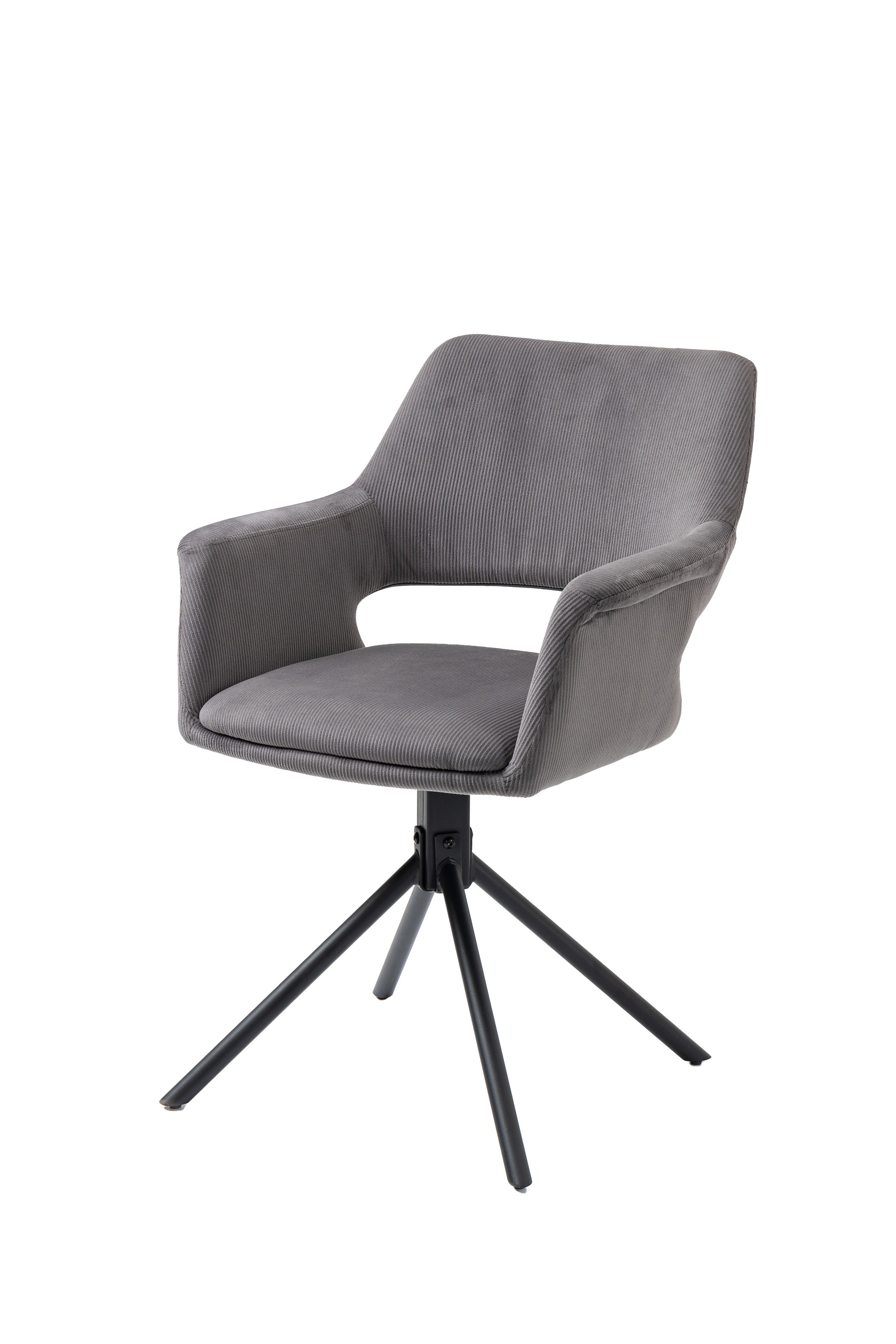 Esszimmerstuhl 2er Set Eleonore / Webstoff grau, Cord hellgrau, Bouclé dunkelgrau oder Samt anthrazit / Gestell Metall schwarz / Sitzschale 360° drehbar / Esszimmerstuhl / Wohnzimmerstuhl / B 57, H 84, T 61, cm