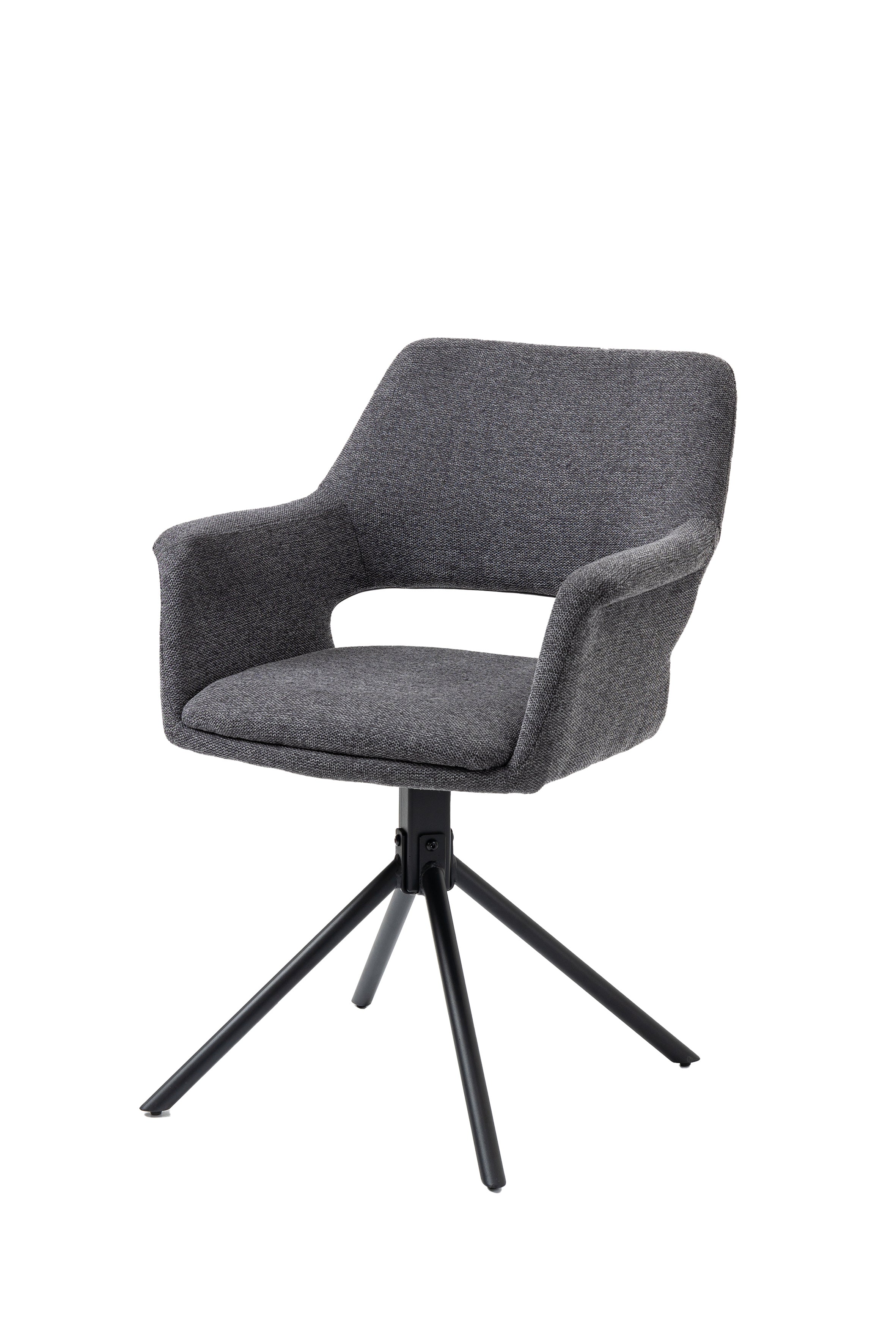 Esszimmerstuhl 2er Set Eleonore / Webstoff grau, Cord hellgrau, Bouclé dunkelgrau oder Samt anthrazit / Gestell Metall schwarz / Sitzschale 360° drehbar / Esszimmerstuhl / Wohnzimmerstuhl / B 57, H 84, T 61, cm