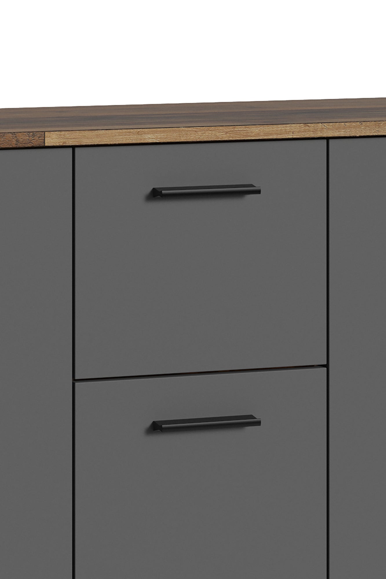 Kommode BEN / Sideboard mit 3 Türen und 3 Schubkasten / Schuhschrank in Old Wood-Optik mit Fronten in anthrazit / Schrank in Altholz-Optik / Griffe schwarz / B 153, H 83, T 35 cm