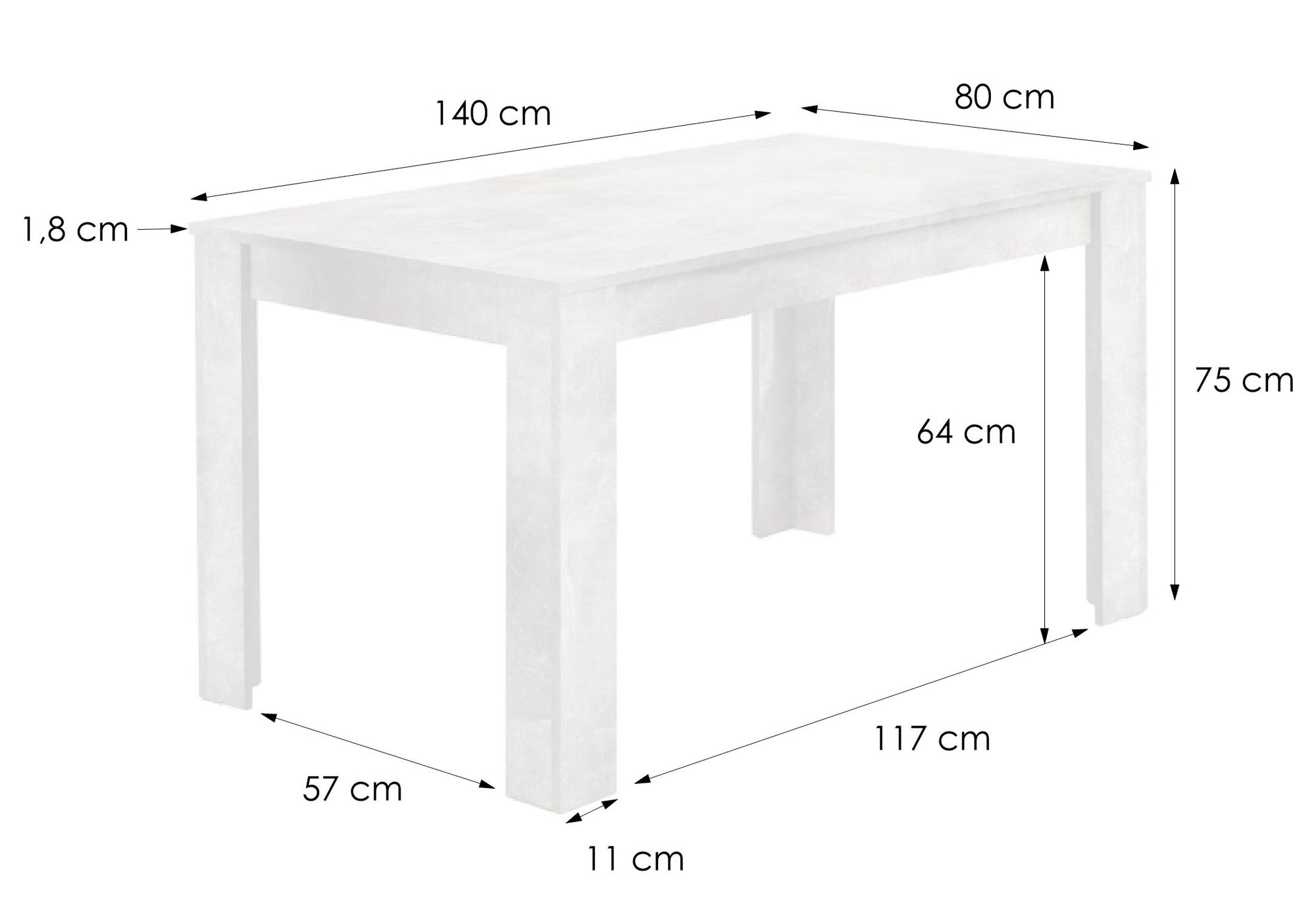 Esstisch Nepal / Moderner Küchentisch in Sonoma Eiche (Eiche-Optik), weiß oder Light Atelier (Beton-Optik) / Platzsparender Tisch / 80 x 80, H 75, 90 x 90, H 75, 120 x 80, H 75 oder 140 x 80, H 75 cm