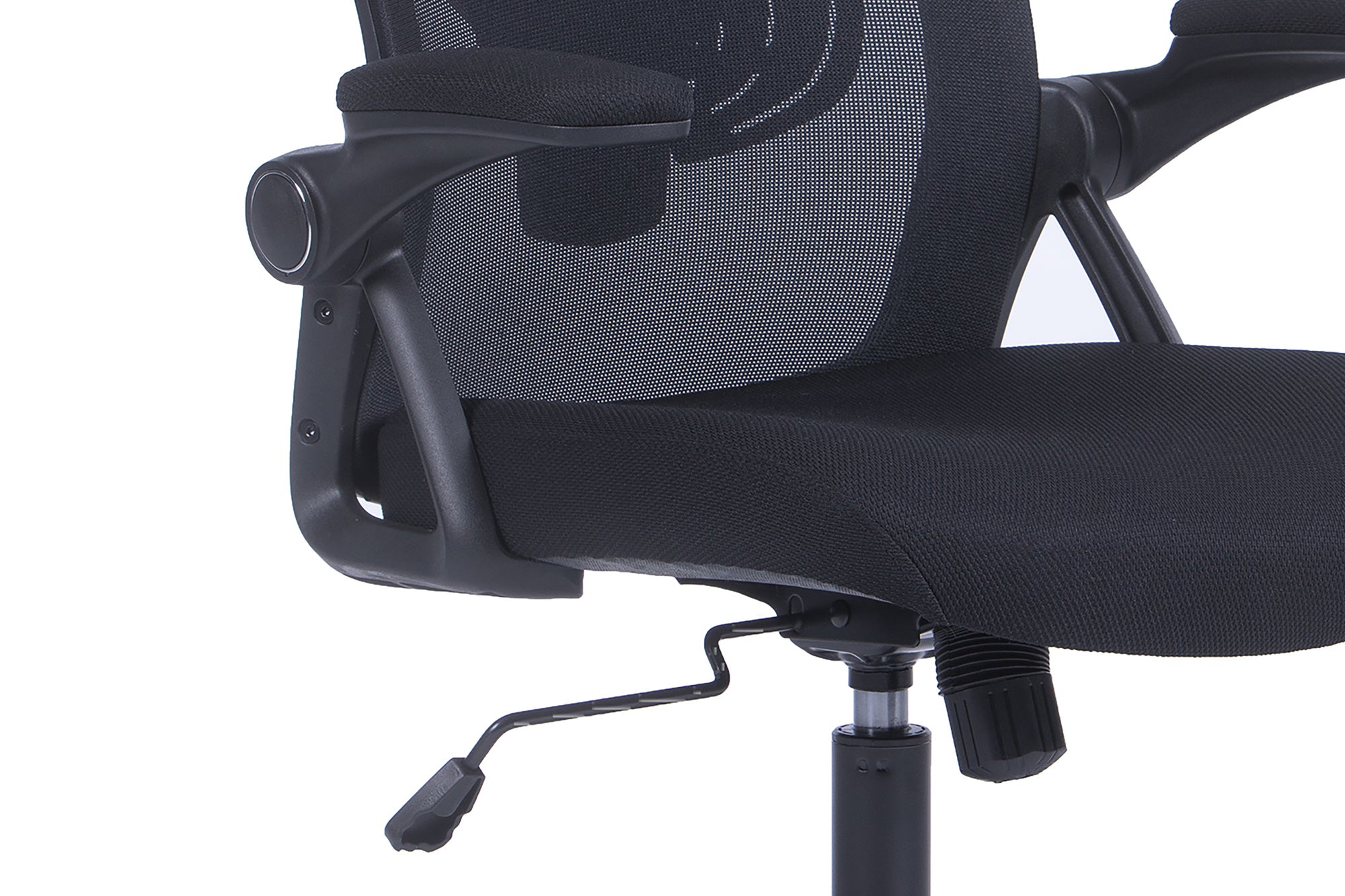 Bürostuhl FLEX / optional mit Kopfstütze / Kunststoff schwarz, Netzstoff schwarz / Wippmechanik / Armlehne klappbar / Lordoseneinstellung / B 62, H 95-103, T 58,5 cm oder B 62, H 111-119, T 66 cm
