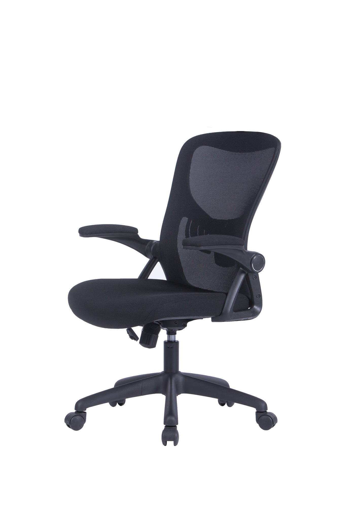 Bürostuhl FLEX / optional mit Kopfstütze / Kunststoff schwarz, Netzstoff schwarz / Wippmechanik / Armlehne klappbar / Lordoseneinstellung / B 62, H 95-103, T 58,5 cm oder B 62, H 111-119, T 66 cm