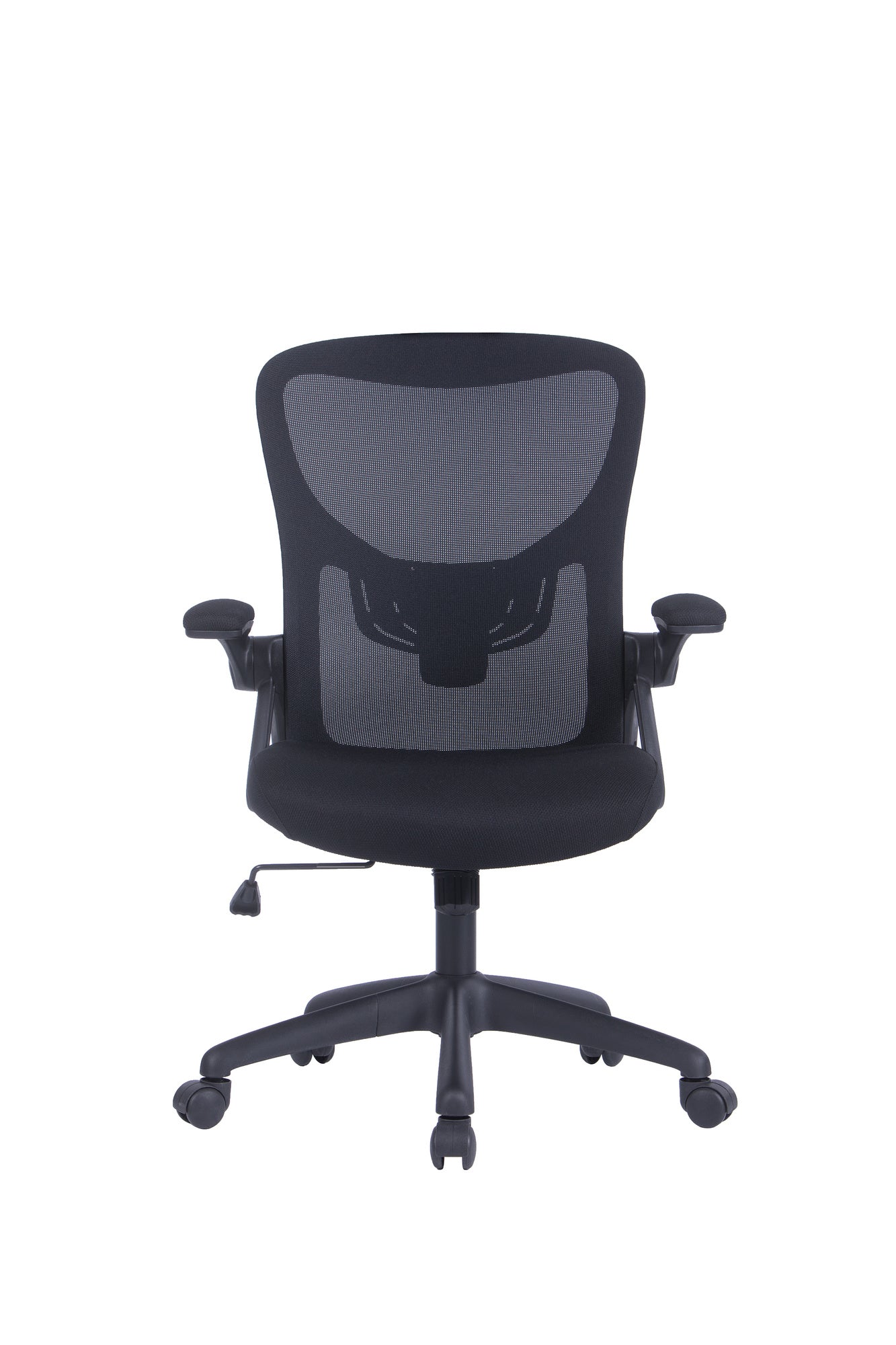 Bürostuhl FLEX / optional mit Kopfstütze / Kunststoff schwarz, Netzstoff schwarz / Wippmechanik / Armlehne klappbar / Lordoseneinstellung / B 62, H 95-103, T 58,5 cm oder B 62, H 111-119, T 66 cm