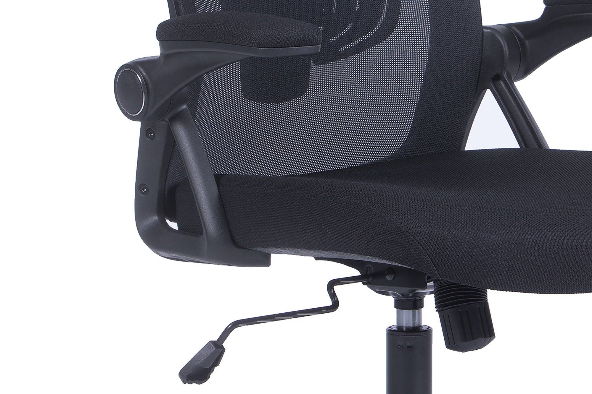 Bürostuhl FLEX / optional mit Kopfstütze / Kunststoff schwarz, Netzstoff schwarz / Wippmechanik / Armlehne klappbar / Lordoseneinstellung / B 62, H 95-103, T 58,5 cm oder B 62, H 111-119, T 66 cm