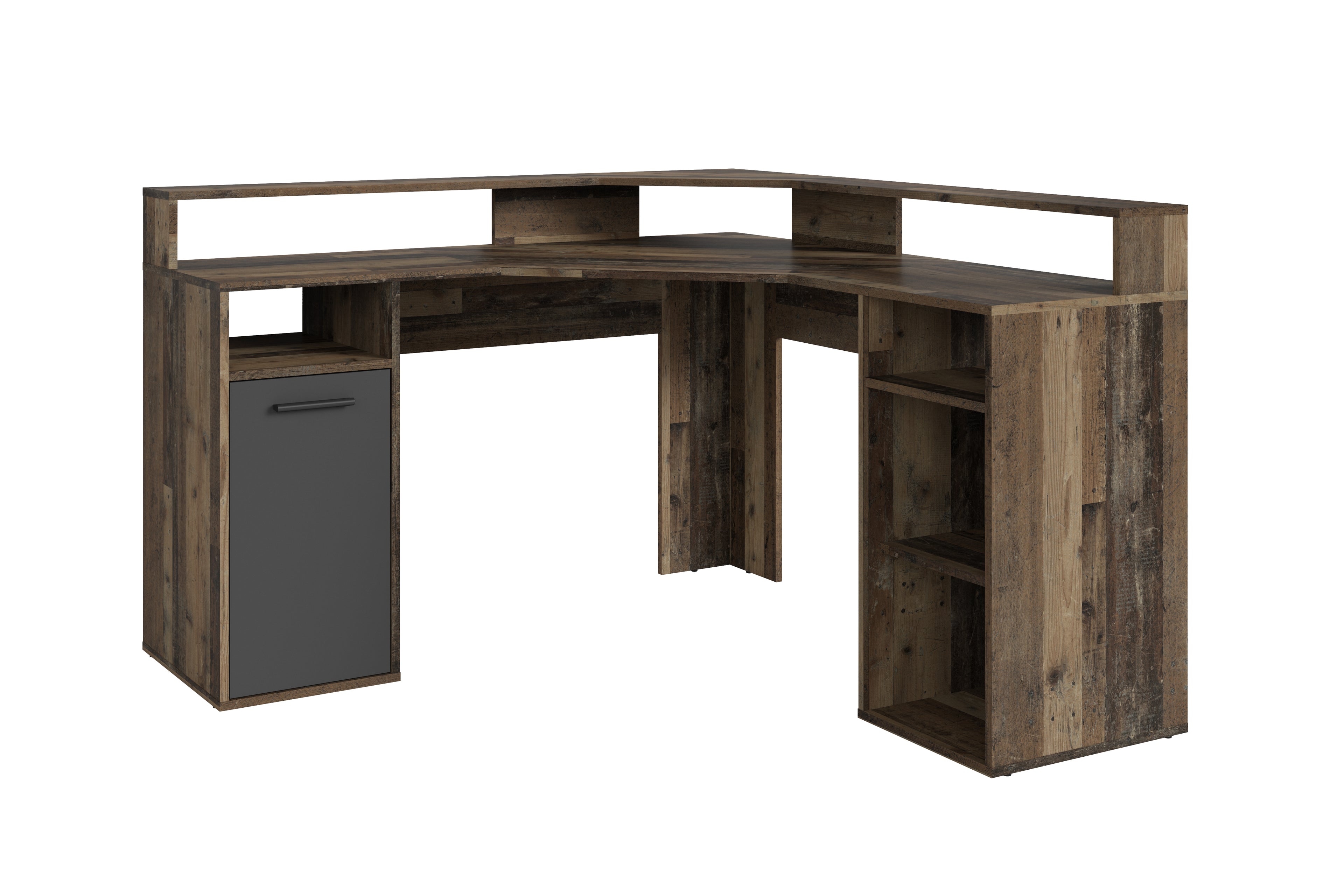 Schreibtisch FOX / Gaming-Tisch in anthrazit, weiß, Old Wood (Altholz-Optik) oder Artisan Eiche (Eiche-Optik) / Mit viel Stauraum und großer Tischplatte / Computer-Tisch / PC / Arbeits-Tisch / B 139, H 90,8, T 139 cm