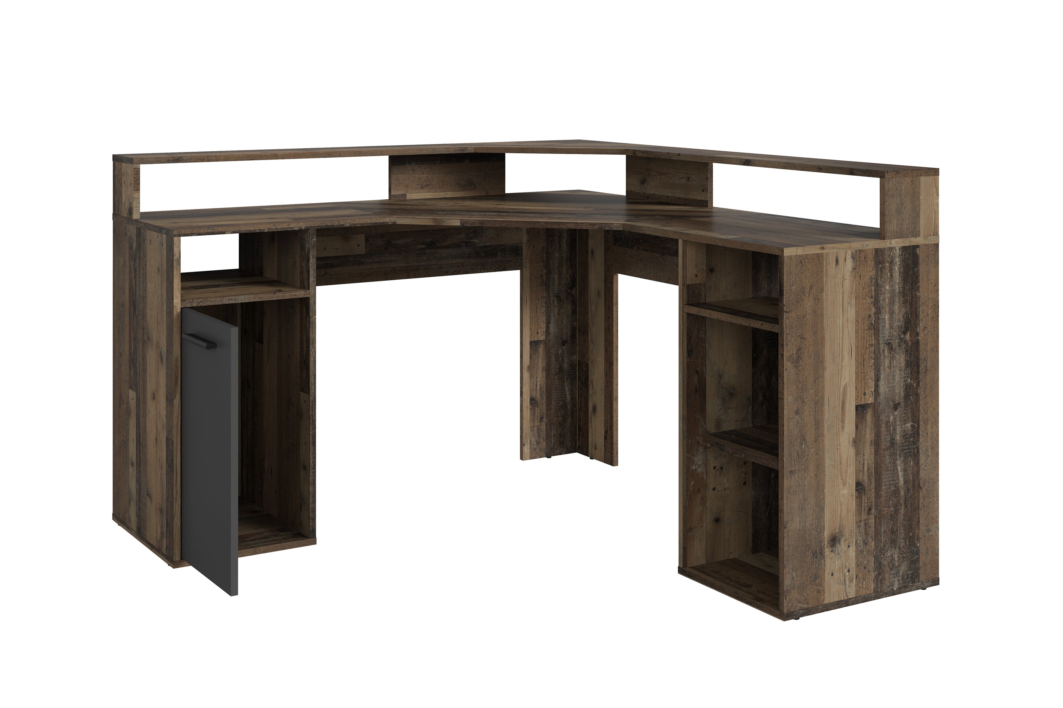 Schreibtisch FOX / Gaming-Tisch in anthrazit, weiß, Old Wood (Altholz-Optik) oder Artisan Eiche (Eiche-Optik) / Mit viel Stauraum und großer Tischplatte / Computer-Tisch / PC / Arbeits-Tisch / B 139, H 90,8, T 139 cm