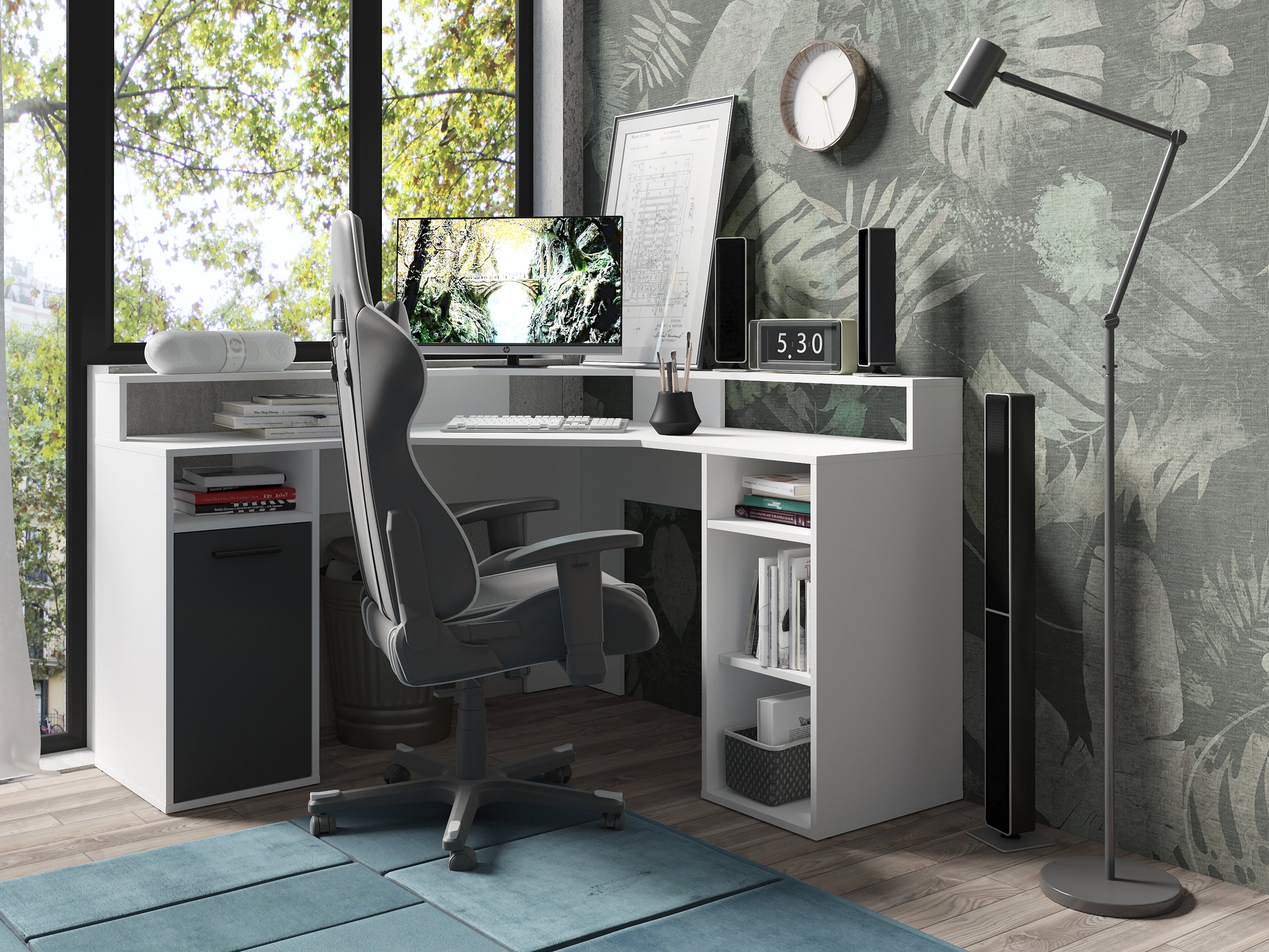 Schreibtisch FOX / Gaming-Tisch in anthrazit, weiß, Old Wood (Altholz-Optik) oder Artisan Eiche (Eiche-Optik) / Mit viel Stauraum und großer Tischplatte / Computer-Tisch / PC / Arbeits-Tisch / B 139, H 90,8, T 139 cm