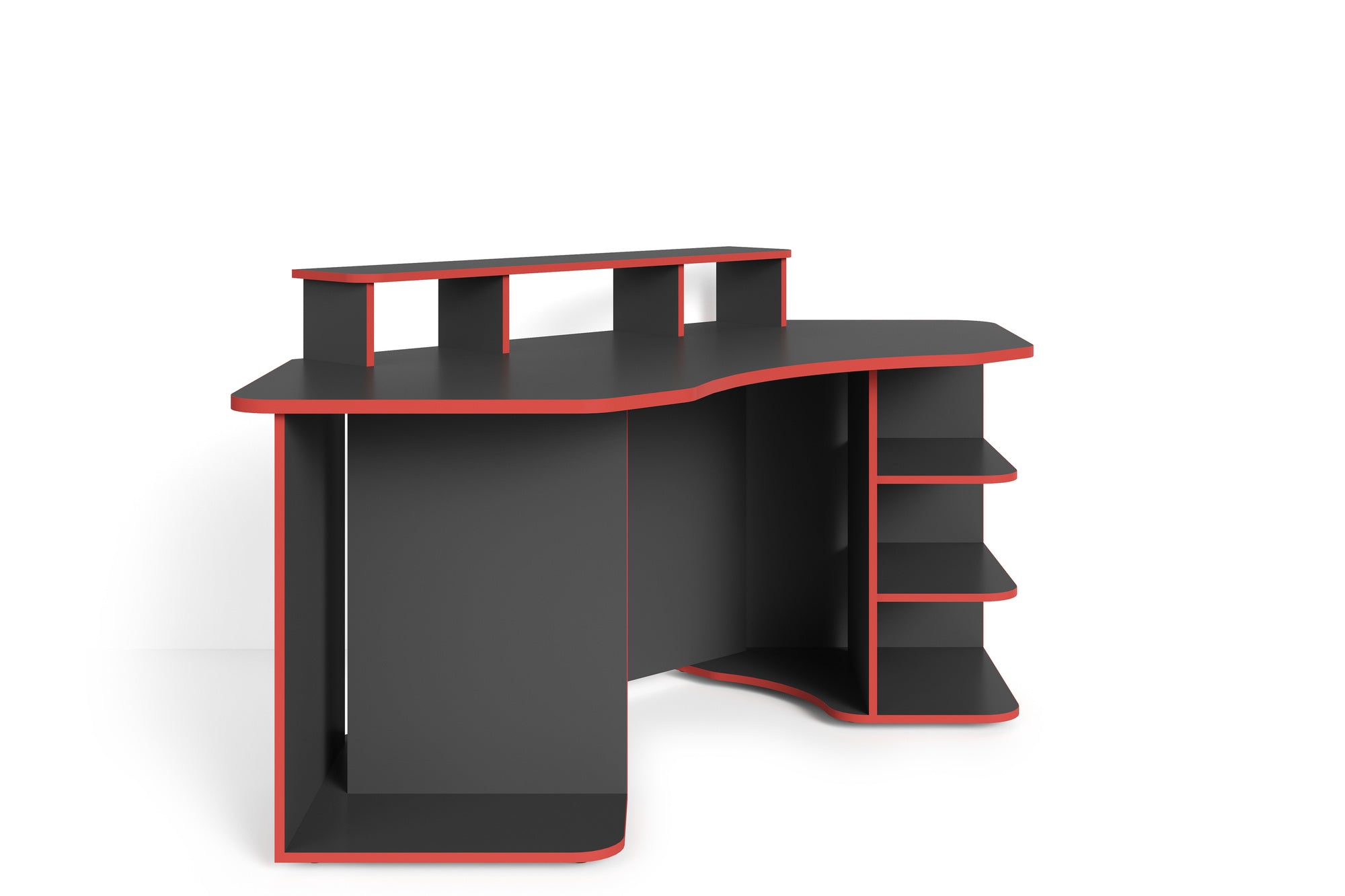 Schreibtisch THANATOS / Gaming-Tisch in Schwarz mit Kanten in rot, weiß oder schwarz / Eck-Schreibtisch mit viel Stauraum und XXL Tischplatte / Computer-Tisch / mit Ausatz / 198x76x85cm (BxHxT)
