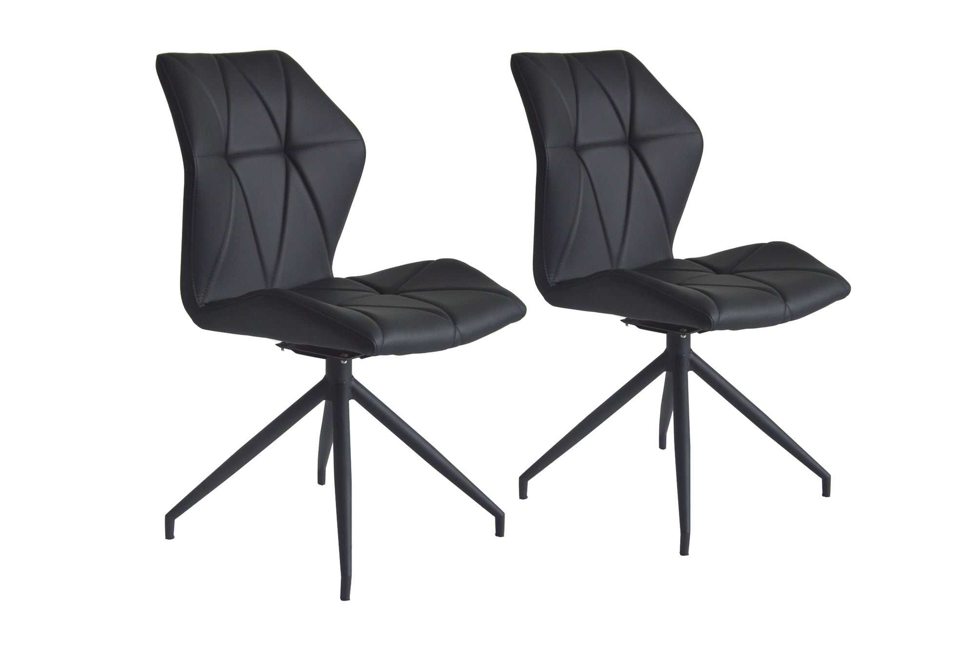 Esszimmerstuhl 2er Set IMKE / Kunstleder grau oder schwarz / Gestell Metall schwarz / Sitzschale 360° drehbar / Esszimmerstuhl / Diamanten-Steppung / B 52, H 90,5, T 62 cm