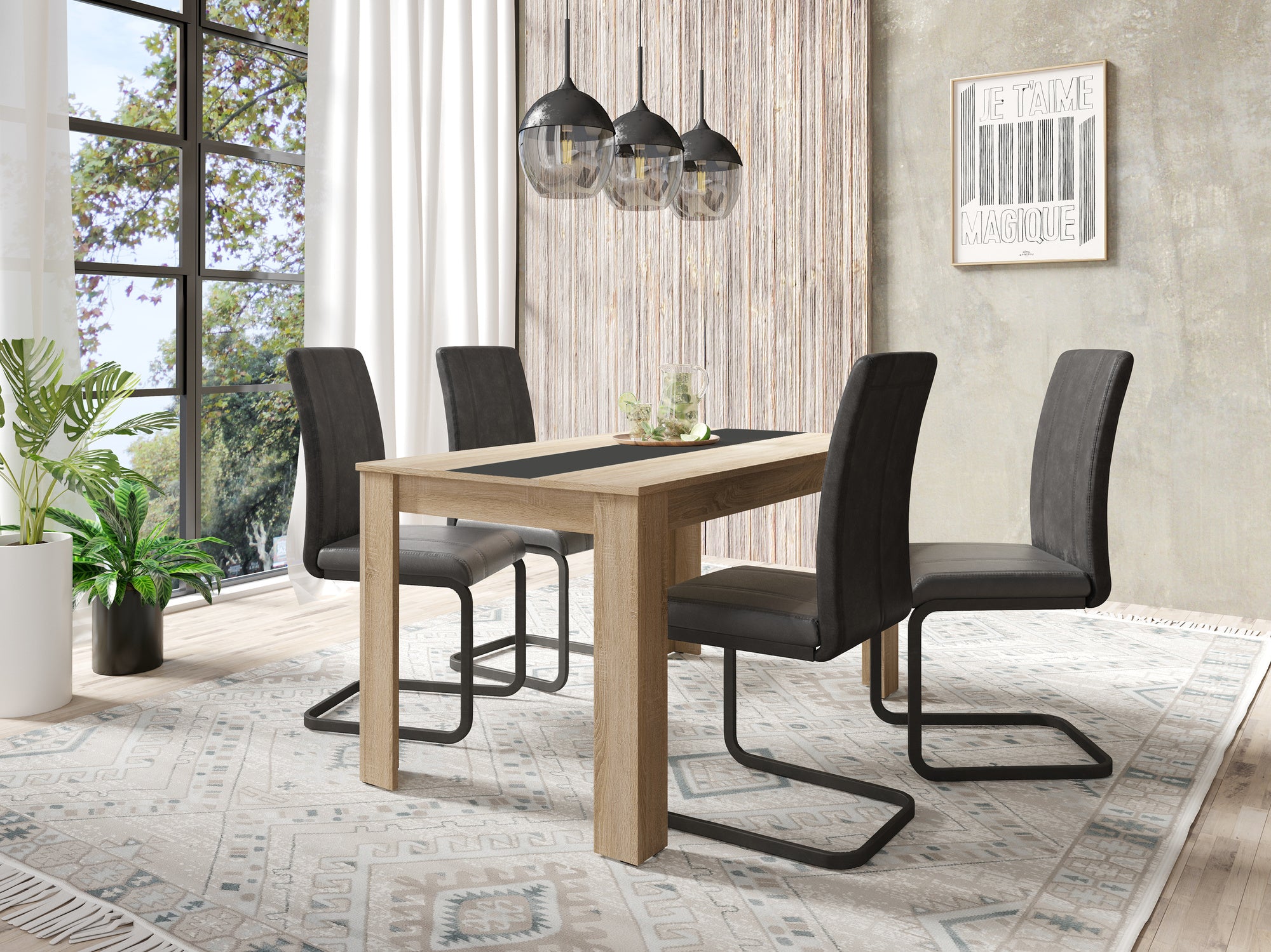 NORI Tisch, Breite 120, 140 oder 160 cm, Einlegeplatte schwarz/weiß, in Eiche-Optik, weiß oder Old-Wood-Optik