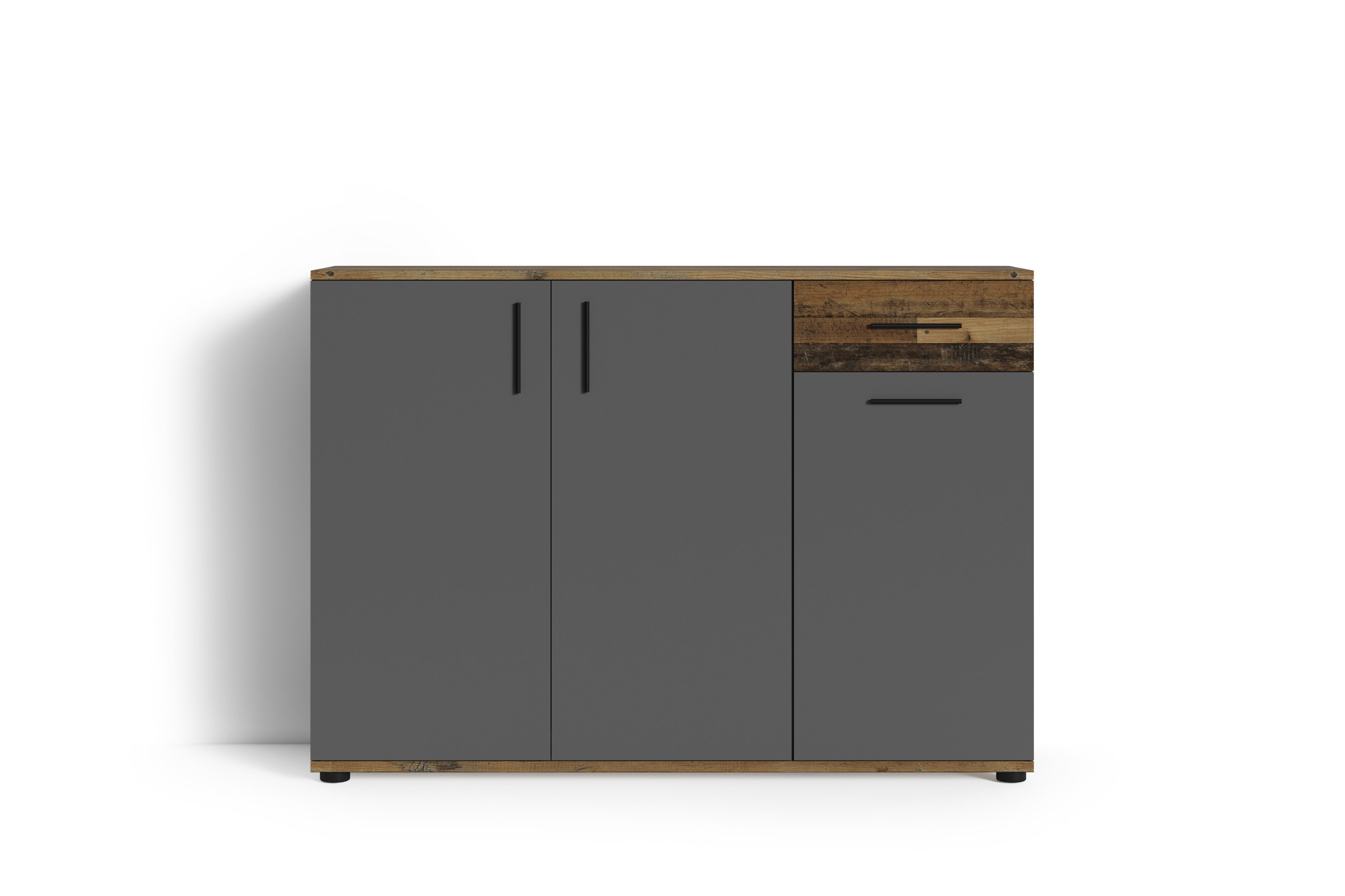 Kommode JAKOB / 3-trg. mit 1 Schubkasten / in Artisan Eiche (Eiche-Optik), weiß oder Old Wood (Altholz-Optik) / Sideboard / B 110, H 83,5, T35,5 cm