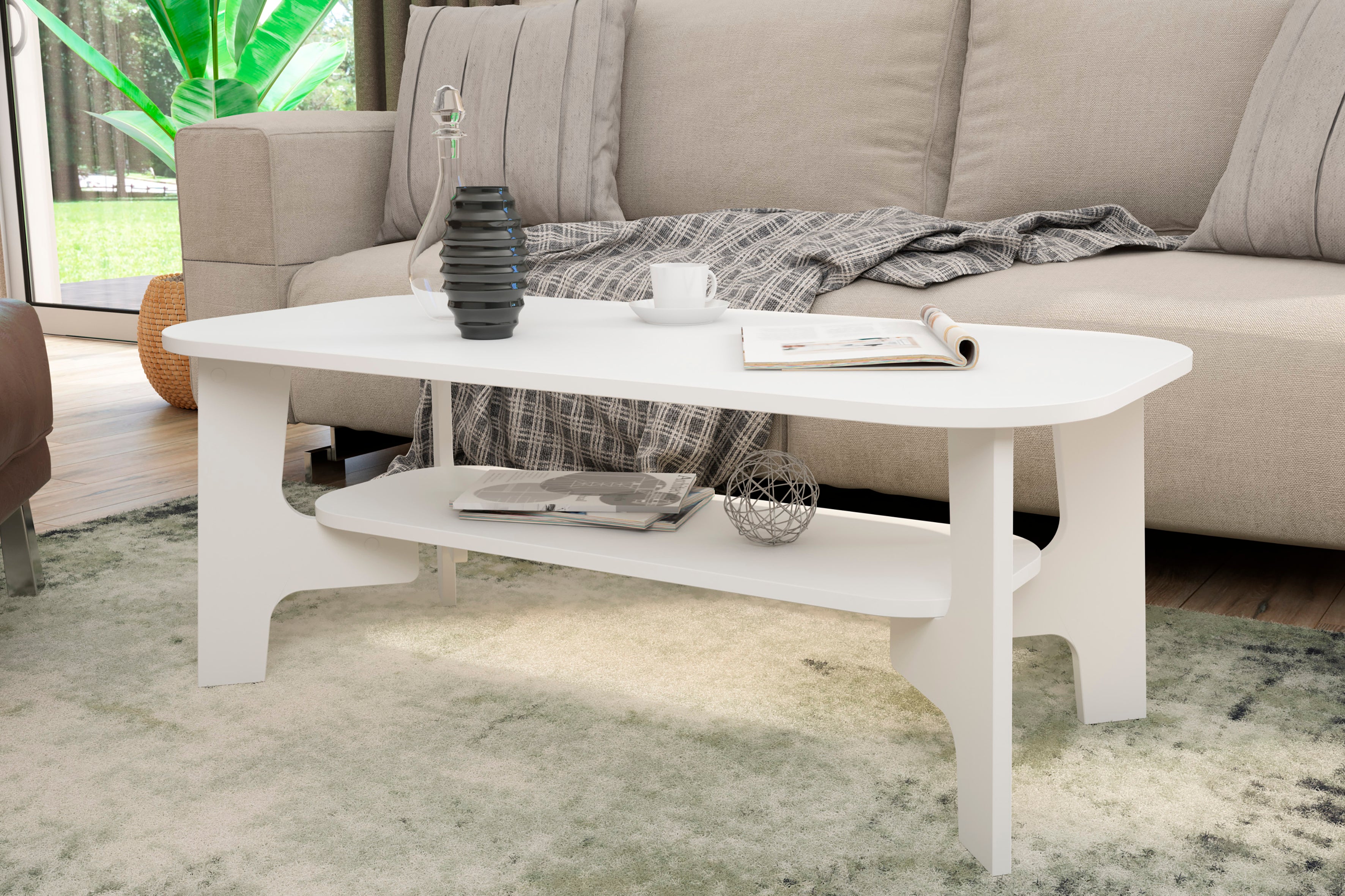 Couchtisch JONNY / Melamin Artisan Eiche (Eiche-Optik), Old Wood (Altholz-Optik) oder weiß, Melamin Anthrazit / B 110, H 42,5, T 55 cm / mit Ablageboden
