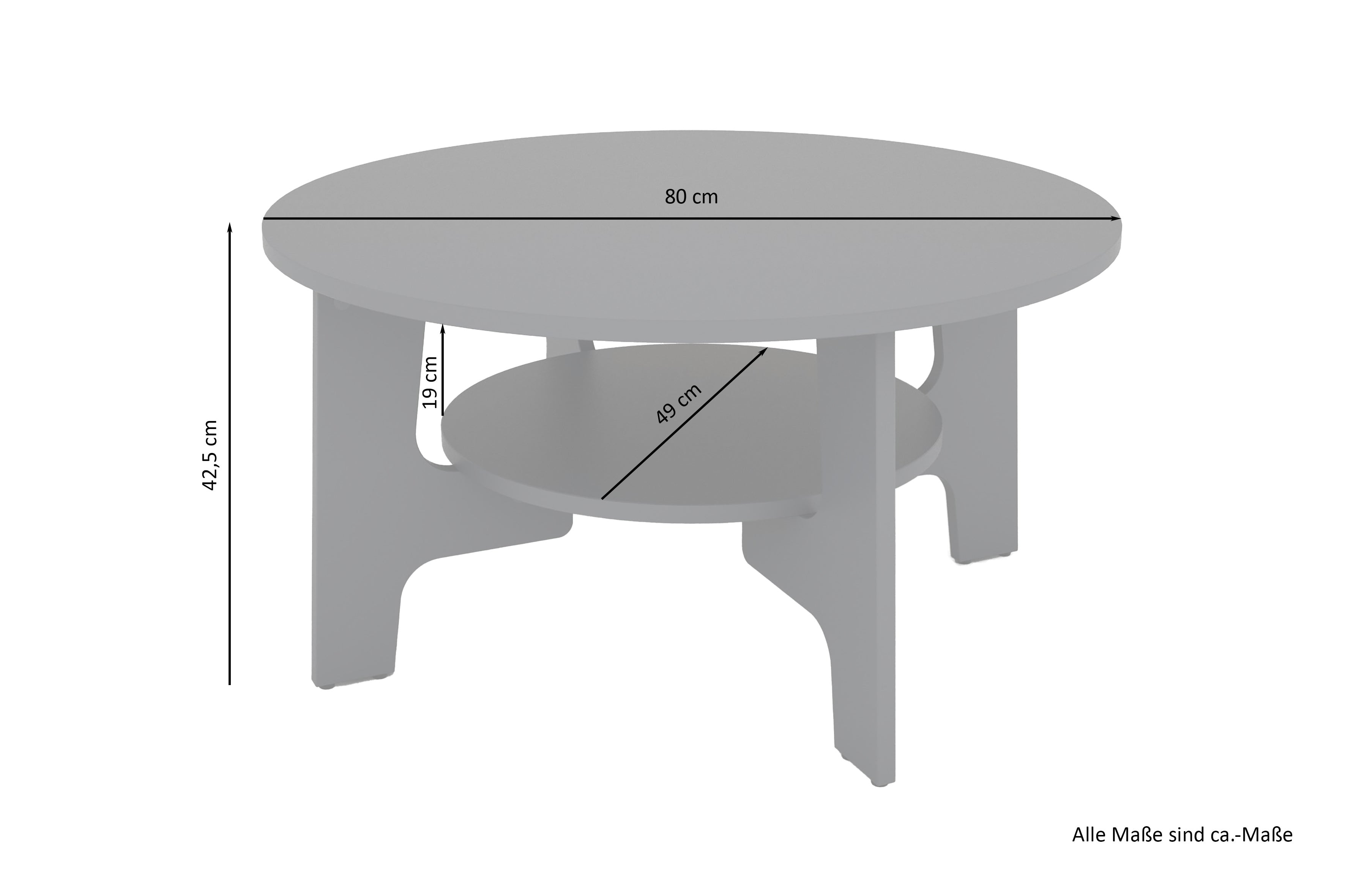 Couchtisch JONNY / Melamin anthrazit, weiß, Artisan Eiche (Eiche-Optik) oder Old Wood (Altholz-Optik) / D 80, H 42,5 cm / mit praktischem Ablageboden