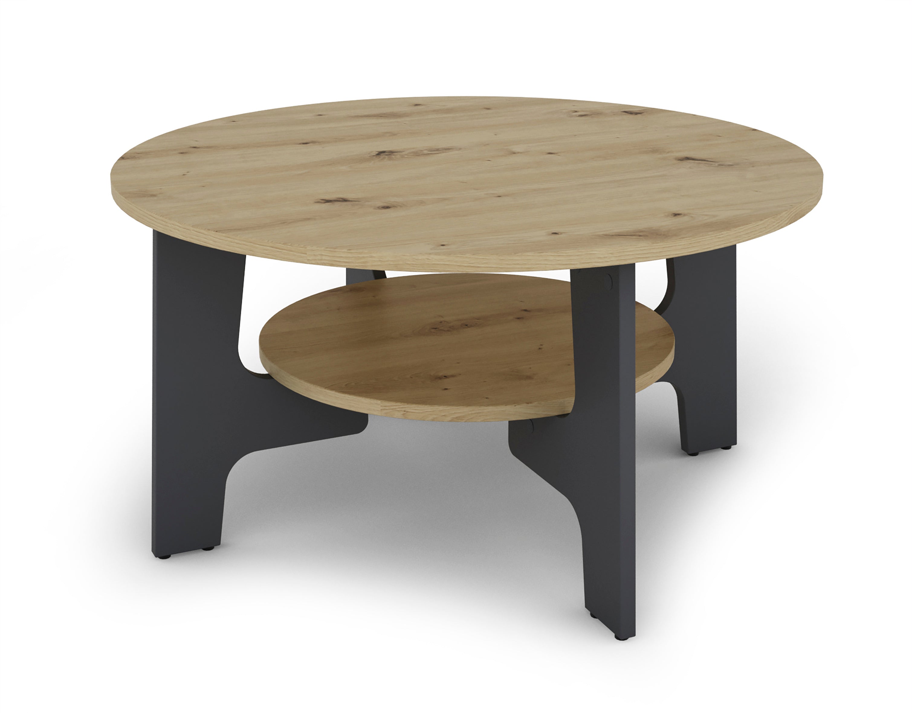 Couchtisch JONNY / Melamin anthrazit, weiß, Artisan Eiche (Eiche-Optik) oder Old Wood (Altholz-Optik) / D 80, H 42,5 cm / mit praktischem Ablageboden