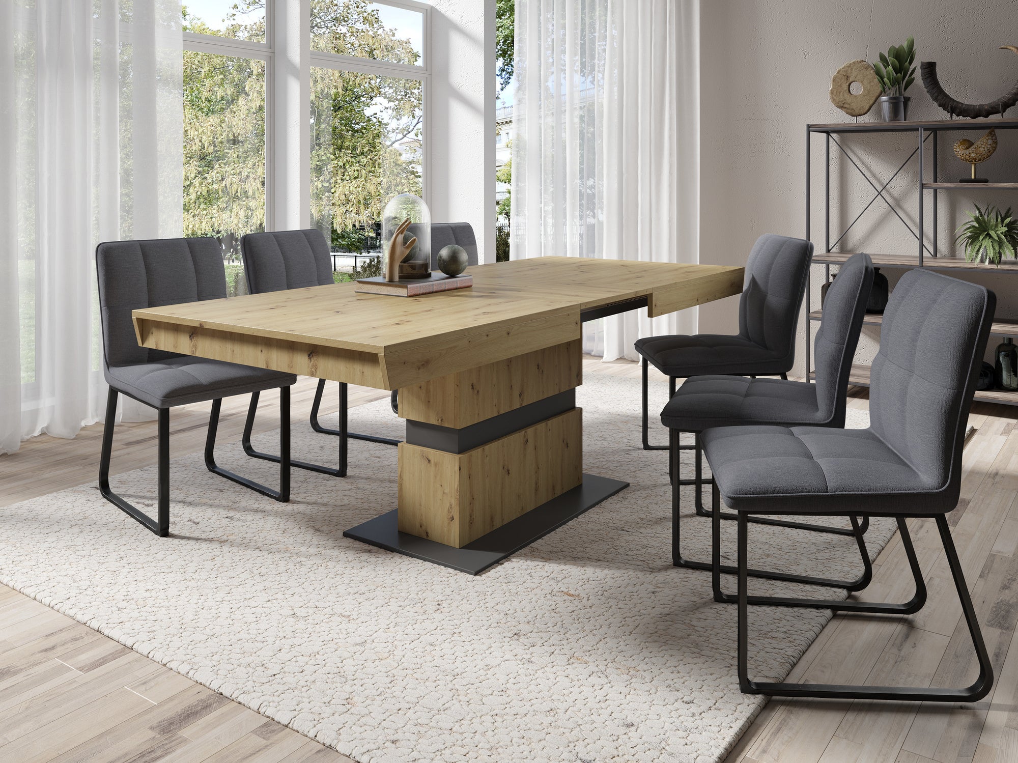 Esszimmertisch MATTHEW / Küchen-Tisch 160 cm mit Auszugsfunktion auf 215 cm / Auszugstisch Artisan Eiche, Light Atelier oder Old Wood / Esstisch ausziehbar mit Einlegeplatte / 160-215 x 90, H 75 cm