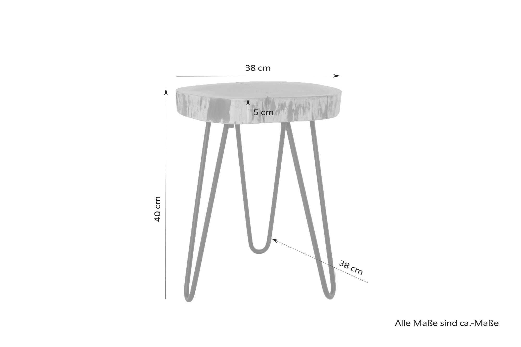 Beistelltisch NASTI / Akazie natur, Metall schwarz / D 38, H 40 cm / mit Baumkante