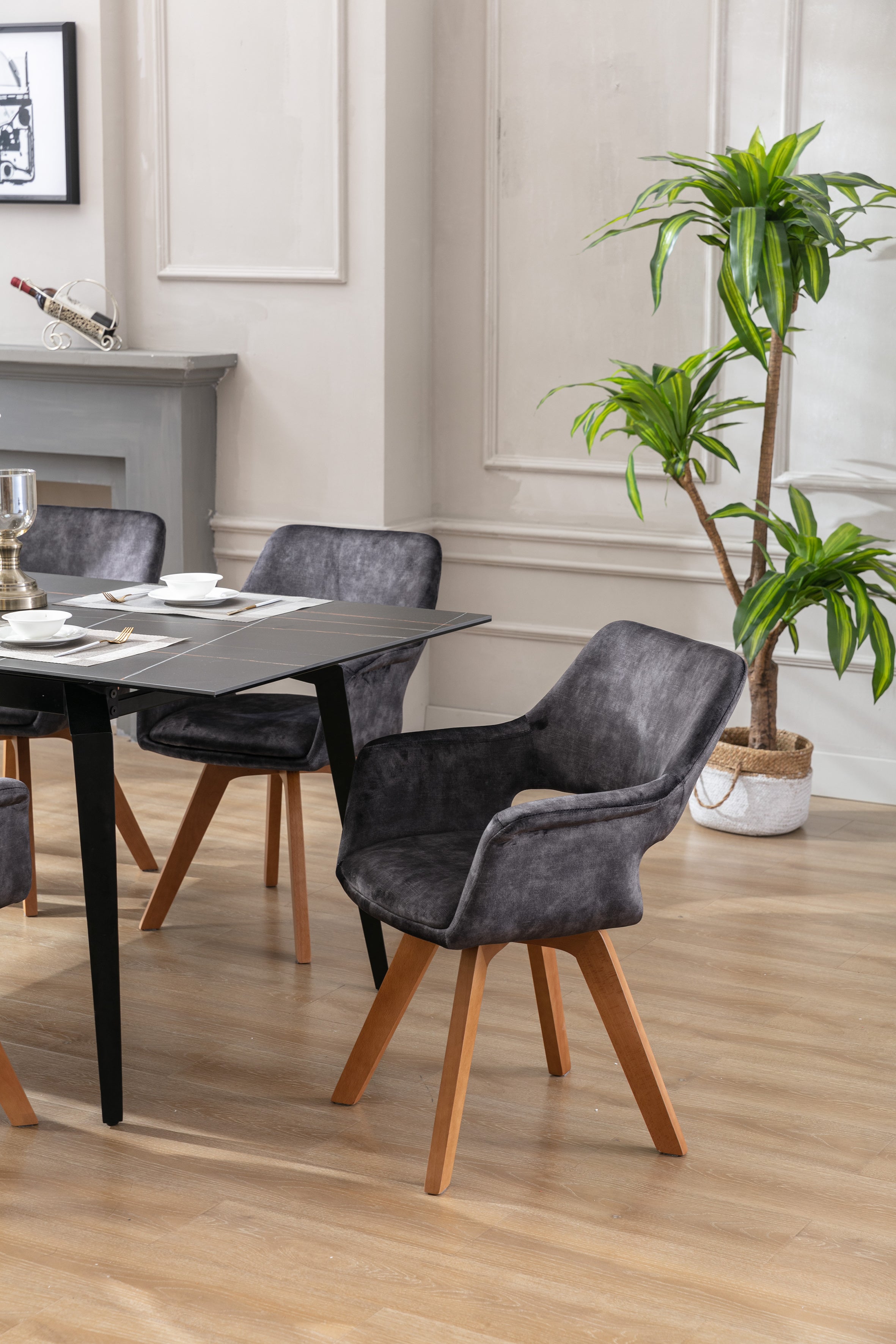 Esszimmerstuhl 2er Set KLARA / Vintage-Samt anthrazit / Gestell Massivholz / Sitzschale 360° drehbar / Esszimmerstuhl / Küchenstuhl / B 52, H 89, T 63,5 cm