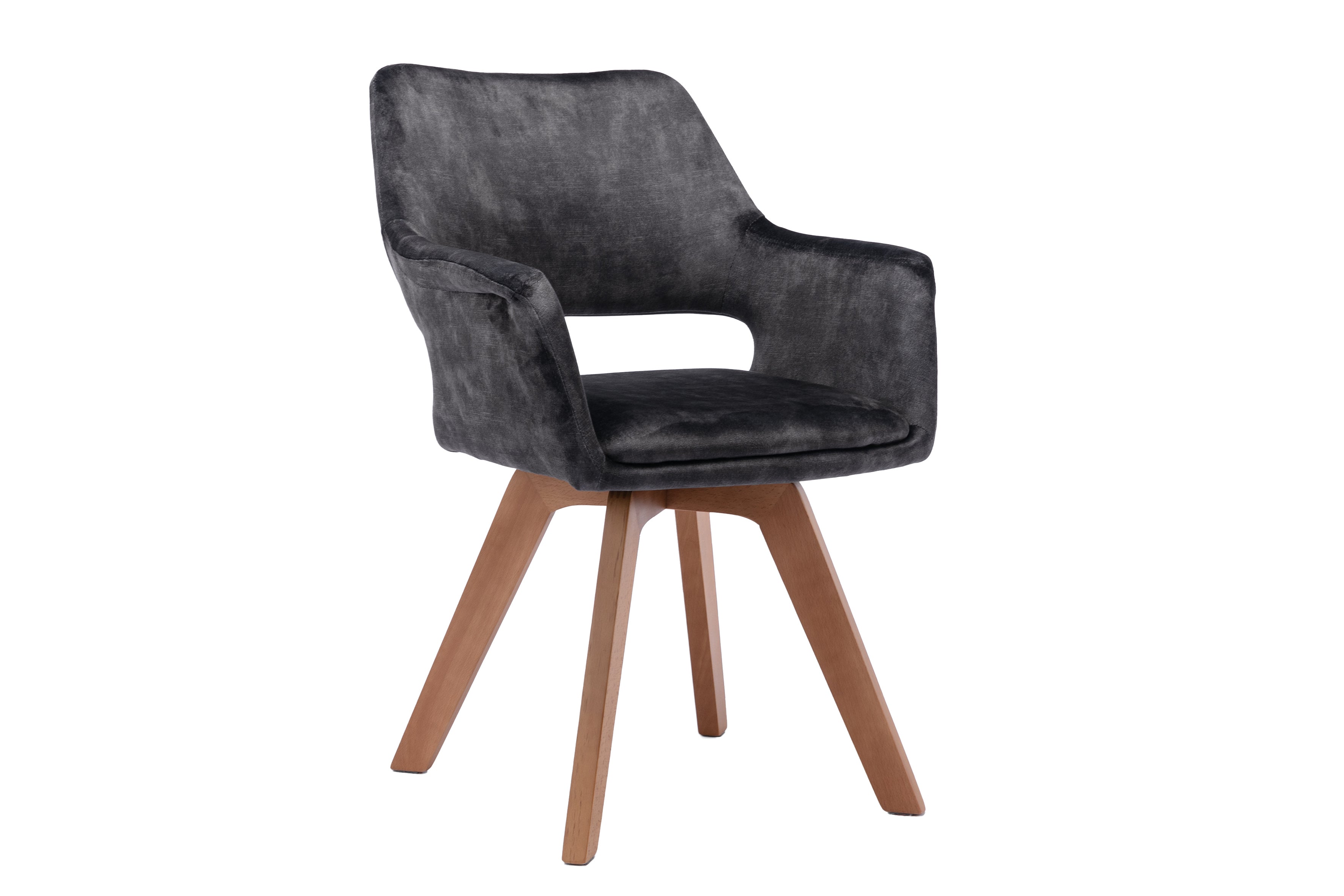 Esszimmerstuhl 2er Set KLARA / Vintage-Samt anthrazit / Gestell Massivholz / Sitzschale 360° drehbar / Esszimmerstuhl / Küchenstuhl / B 52, H 89, T 63,5 cm