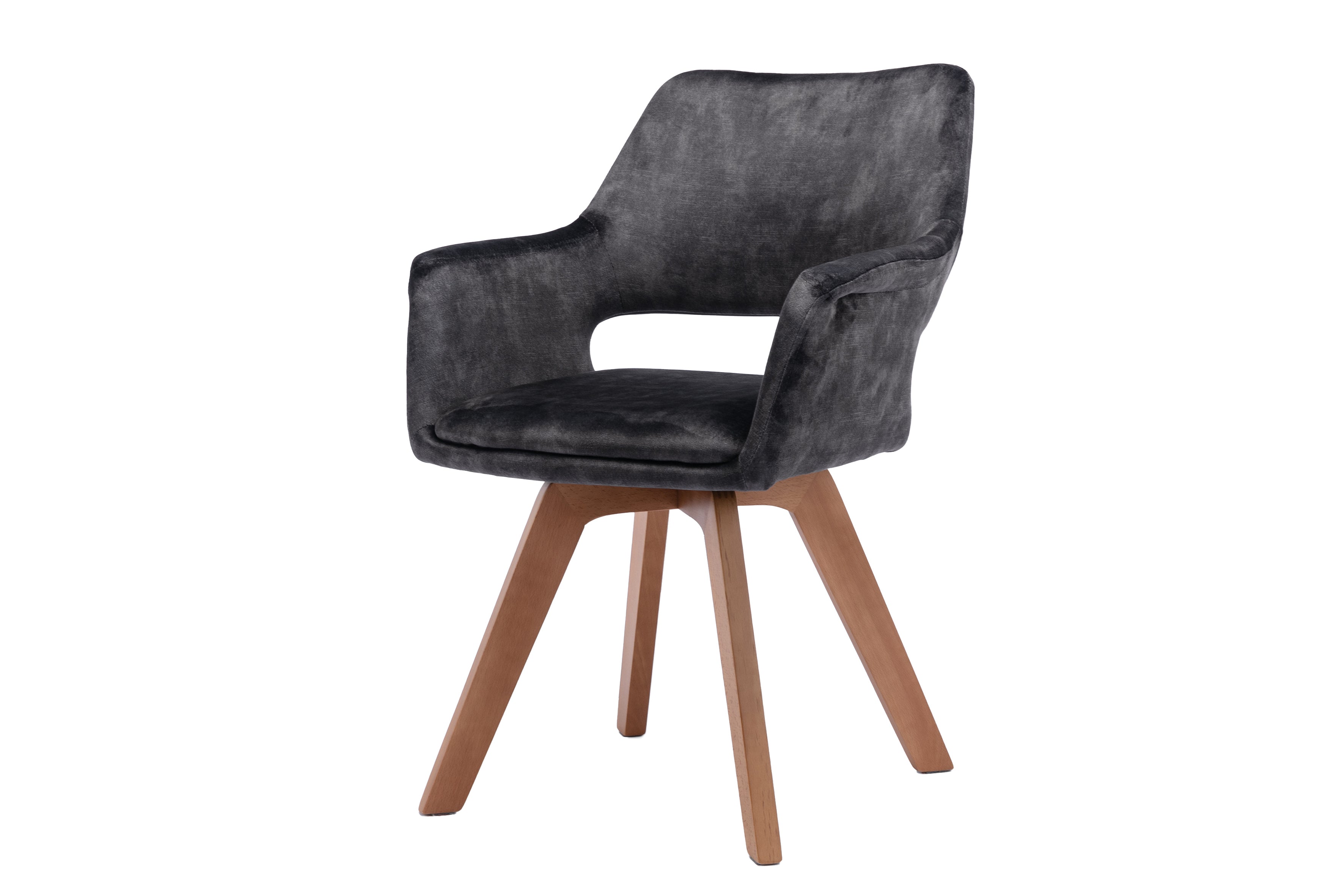 Esszimmerstuhl 2er Set KLARA / Vintage-Samt anthrazit / Gestell Massivholz / Sitzschale 360° drehbar / Esszimmerstuhl / Küchenstuhl / B 52, H 89, T 63,5 cm