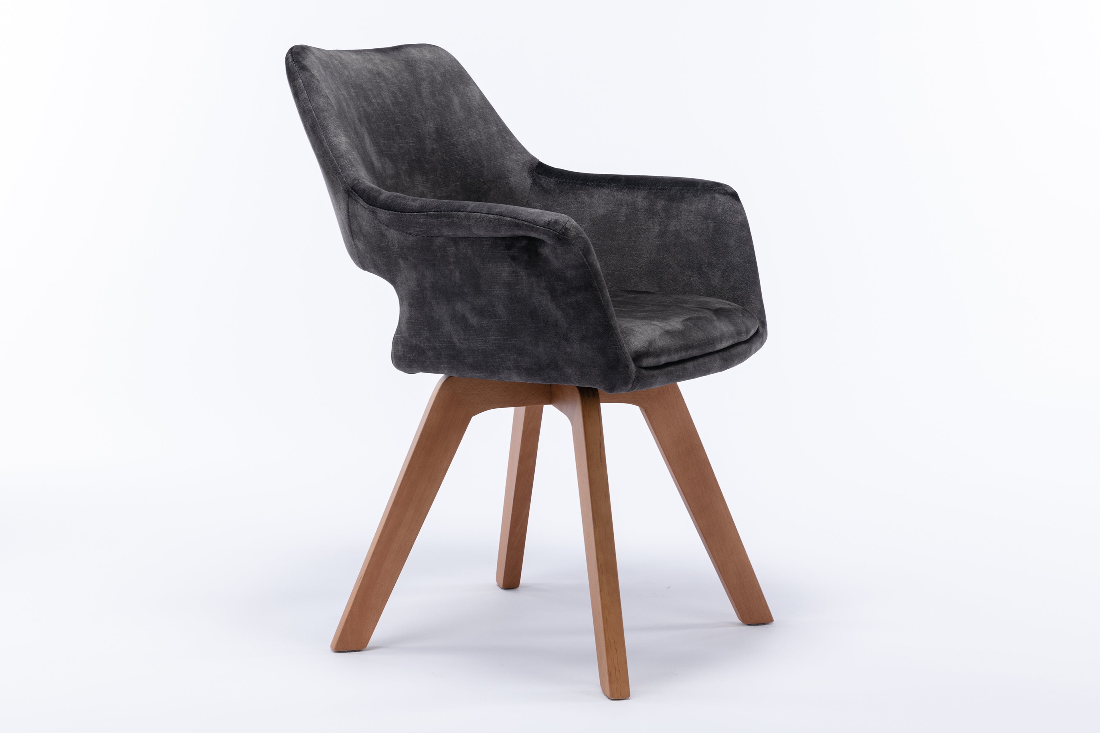 Esszimmerstuhl 2er Set KLARA / Vintage-Samt anthrazit / Gestell Massivholz / Sitzschale 360° drehbar / Esszimmerstuhl / Küchenstuhl / B 52, H 89, T 63,5 cm