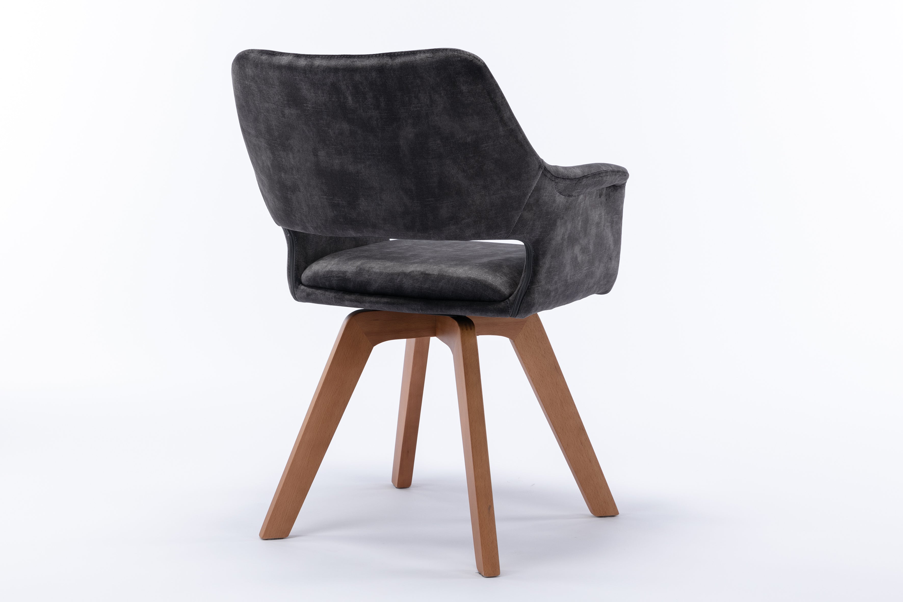 Esszimmerstuhl 2er Set KLARA / Vintage-Samt anthrazit / Gestell Massivholz / Sitzschale 360° drehbar / Esszimmerstuhl / Küchenstuhl / B 52, H 89, T 63,5 cm