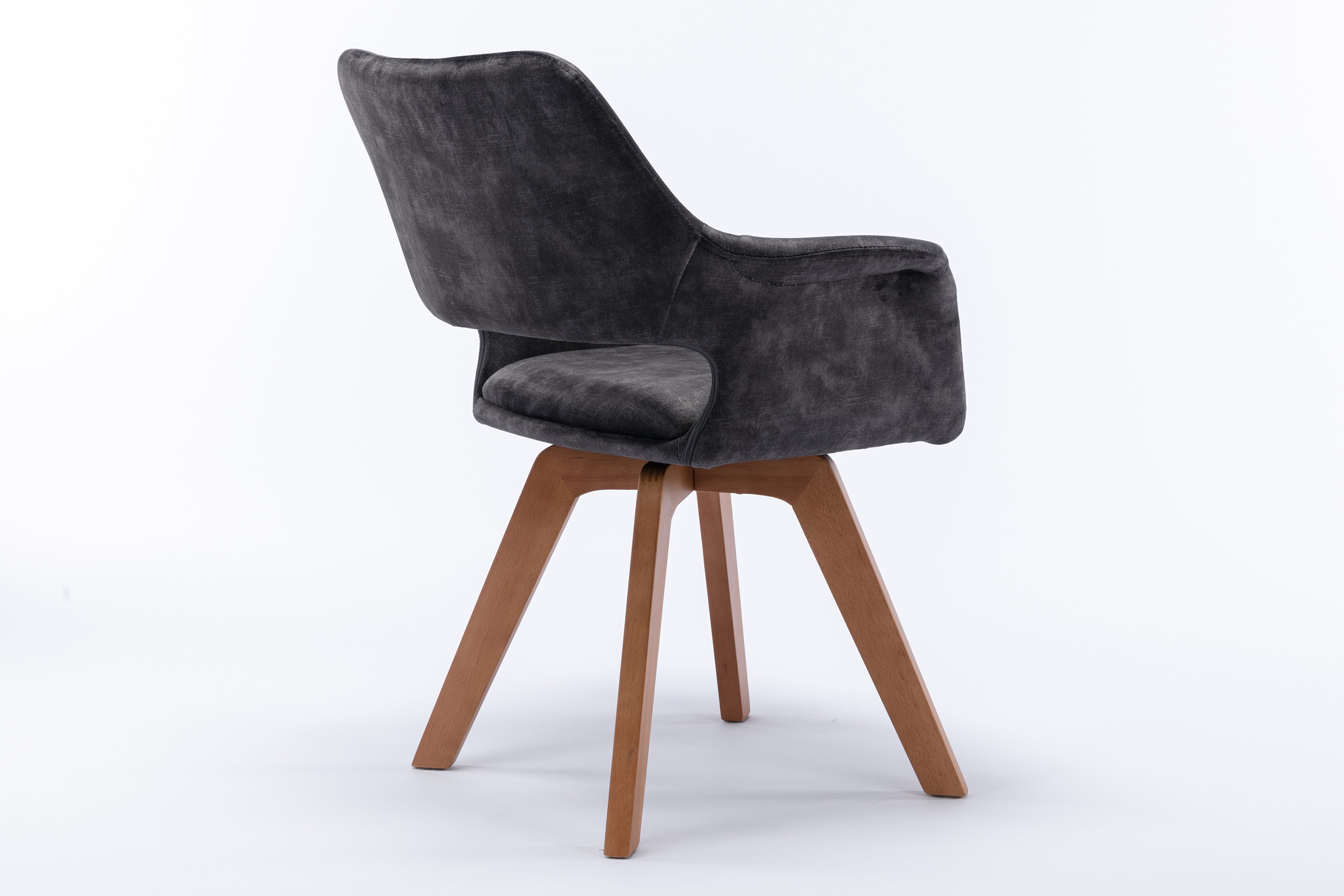 Esszimmerstuhl 2er Set KLARA / Vintage-Samt anthrazit / Gestell Massivholz / Sitzschale 360° drehbar / Esszimmerstuhl / Küchenstuhl / B 52, H 89, T 63,5 cm