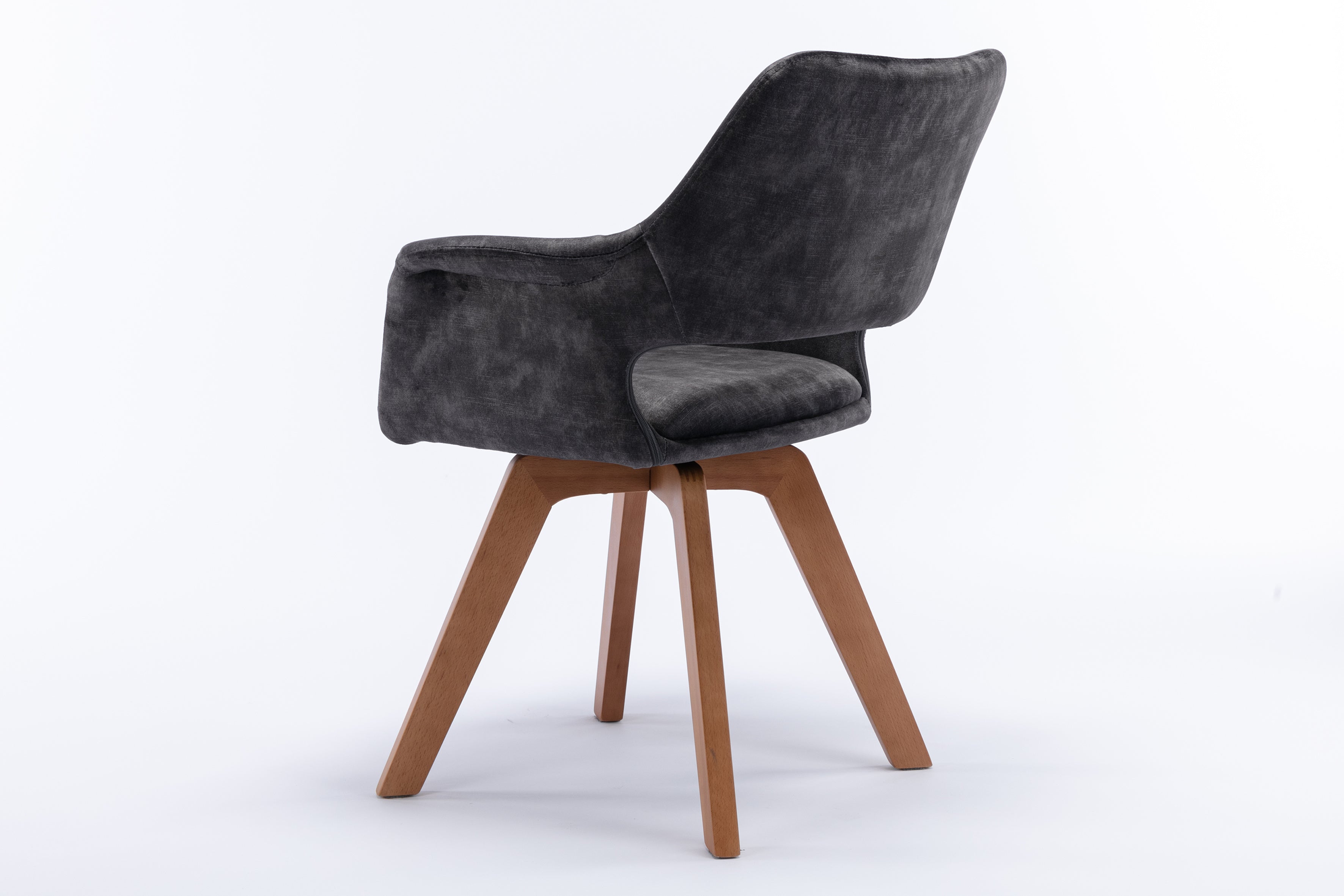 Esszimmerstuhl 2er Set KLARA / Vintage-Samt anthrazit / Gestell Massivholz / Sitzschale 360° drehbar / Esszimmerstuhl / Küchenstuhl / B 52, H 89, T 63,5 cm