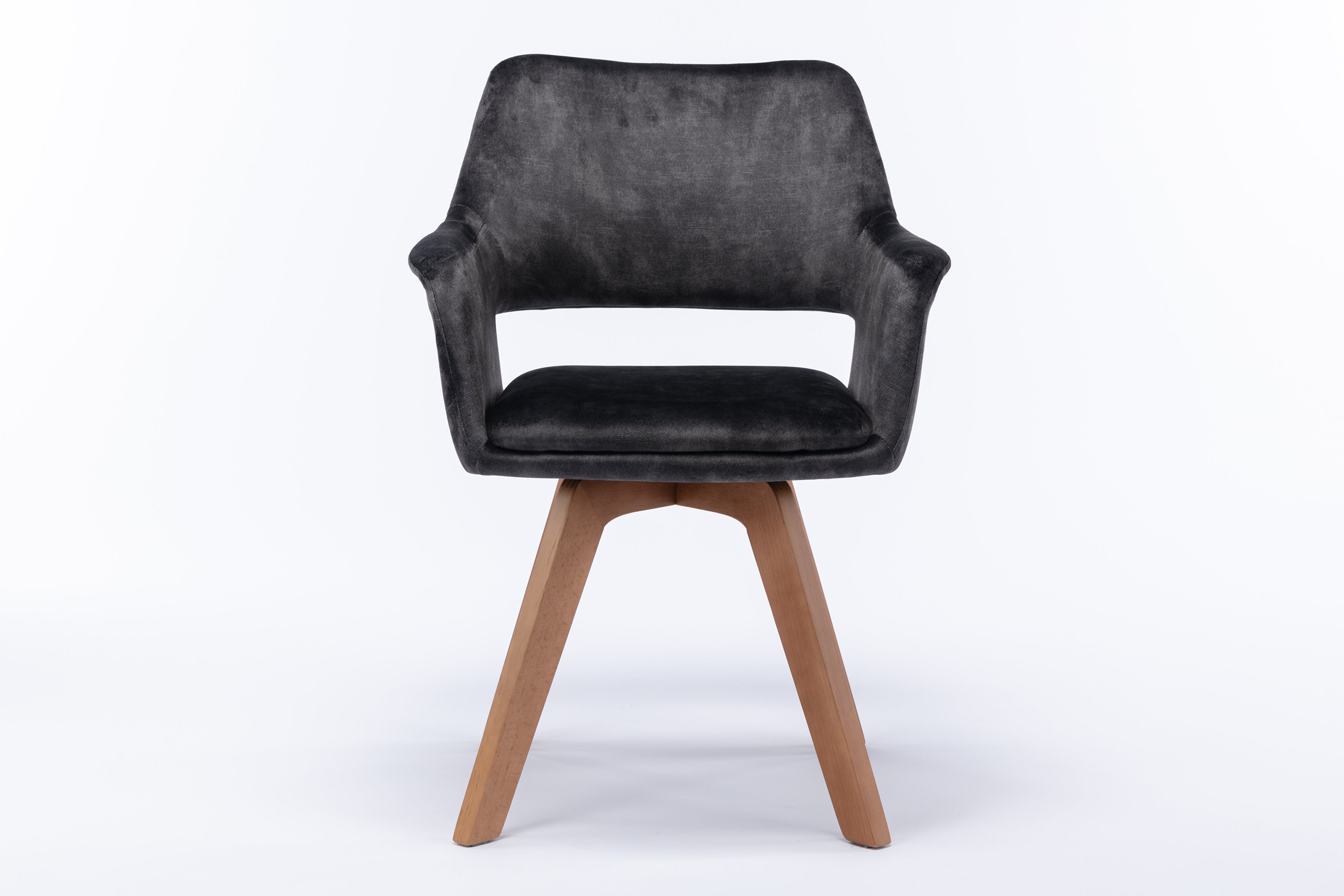 Esszimmerstuhl 2er Set KLARA / Vintage-Samt anthrazit / Gestell Massivholz / Sitzschale 360° drehbar / Esszimmerstuhl / Küchenstuhl / B 52, H 89, T 63,5 cm