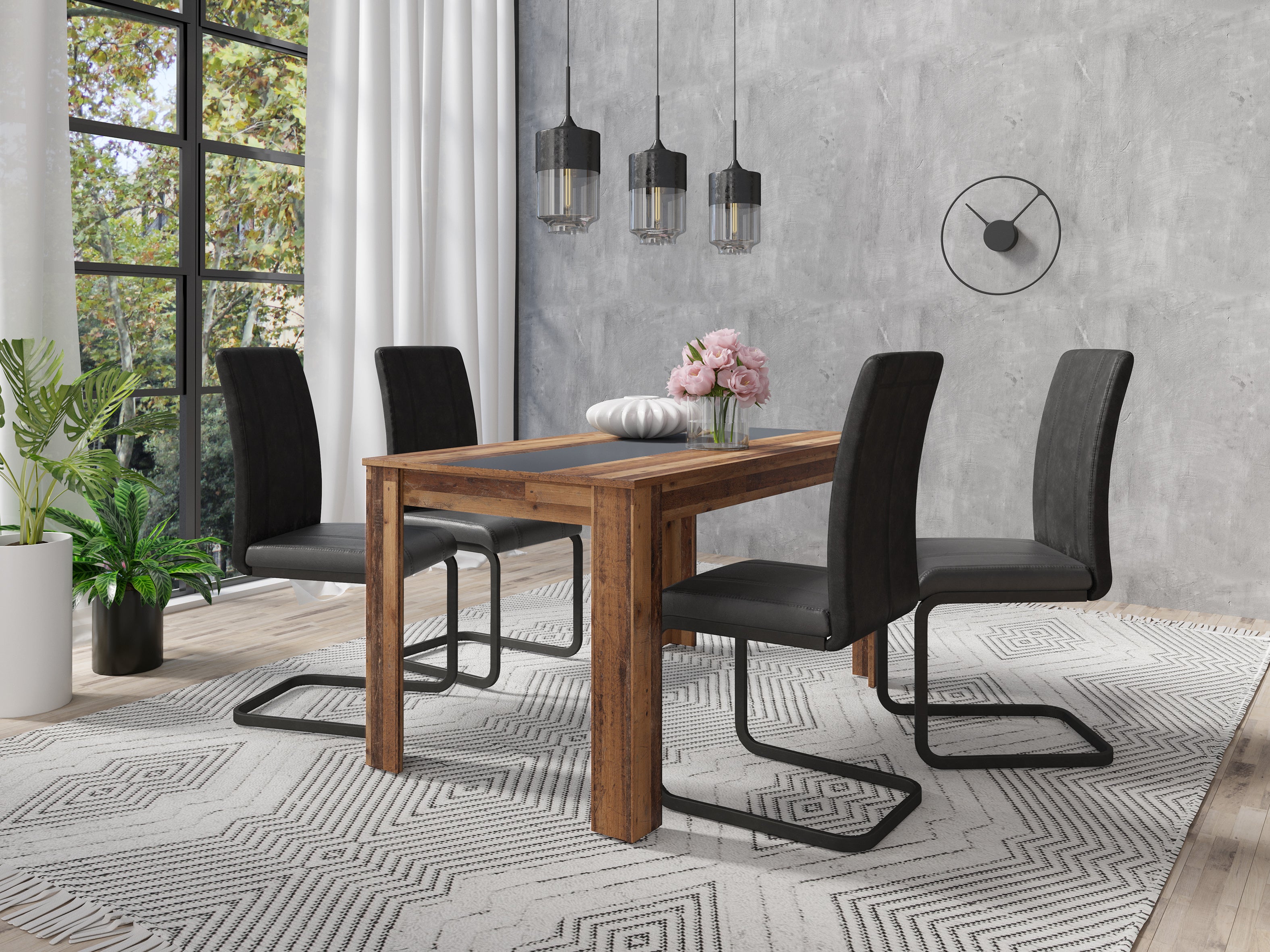 NORI Tisch, Breite 120, 140 oder 160 cm, Einlegeplatte schwarz/weiß, in Eiche-Optik, weiß oder Old-Wood-Optik