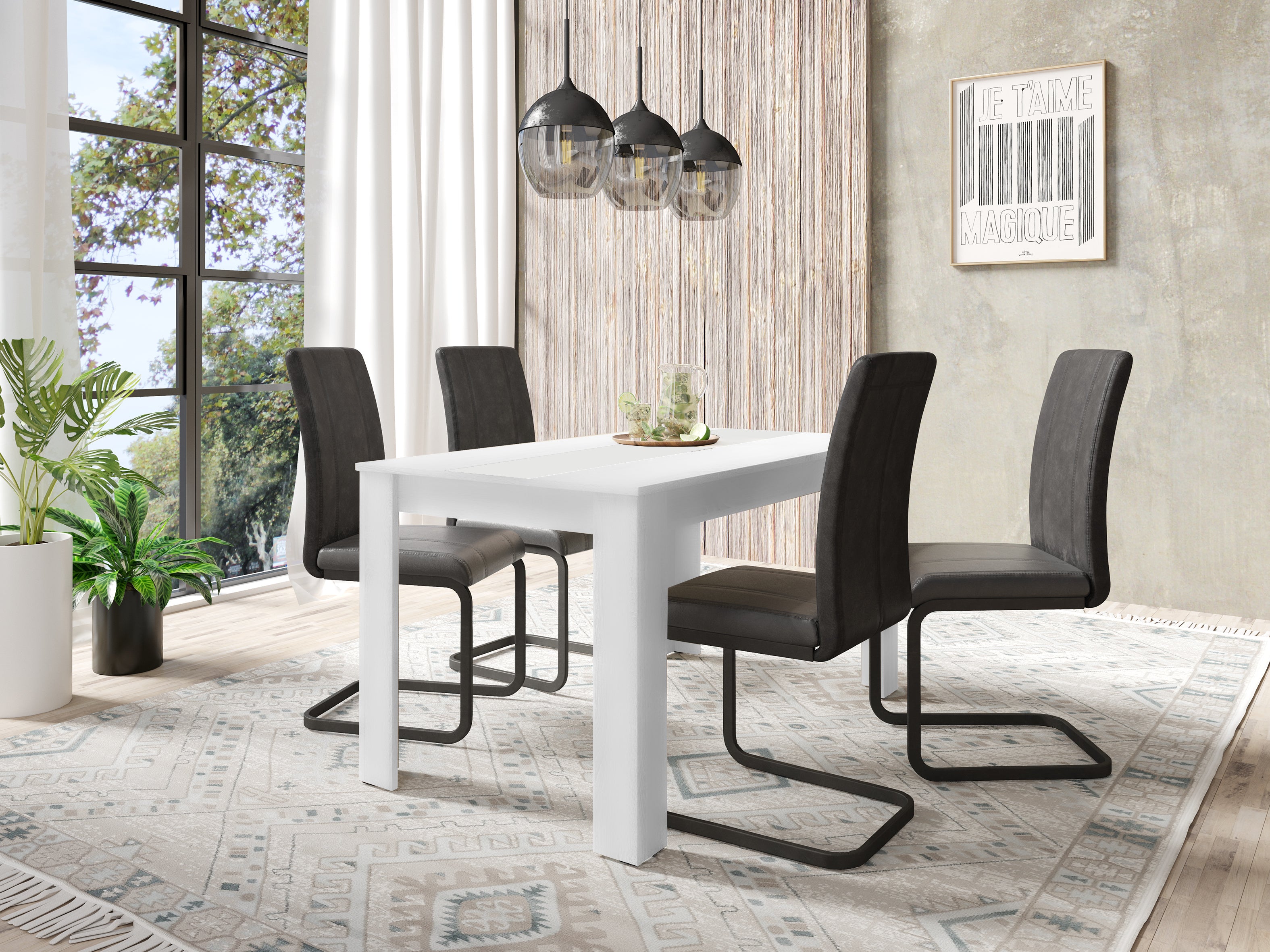 NORI Tisch, Breite 120, 140 oder 160 cm, Einlegeplatte schwarz/weiß, in Eiche-Optik, weiß oder Old-Wood-Optik