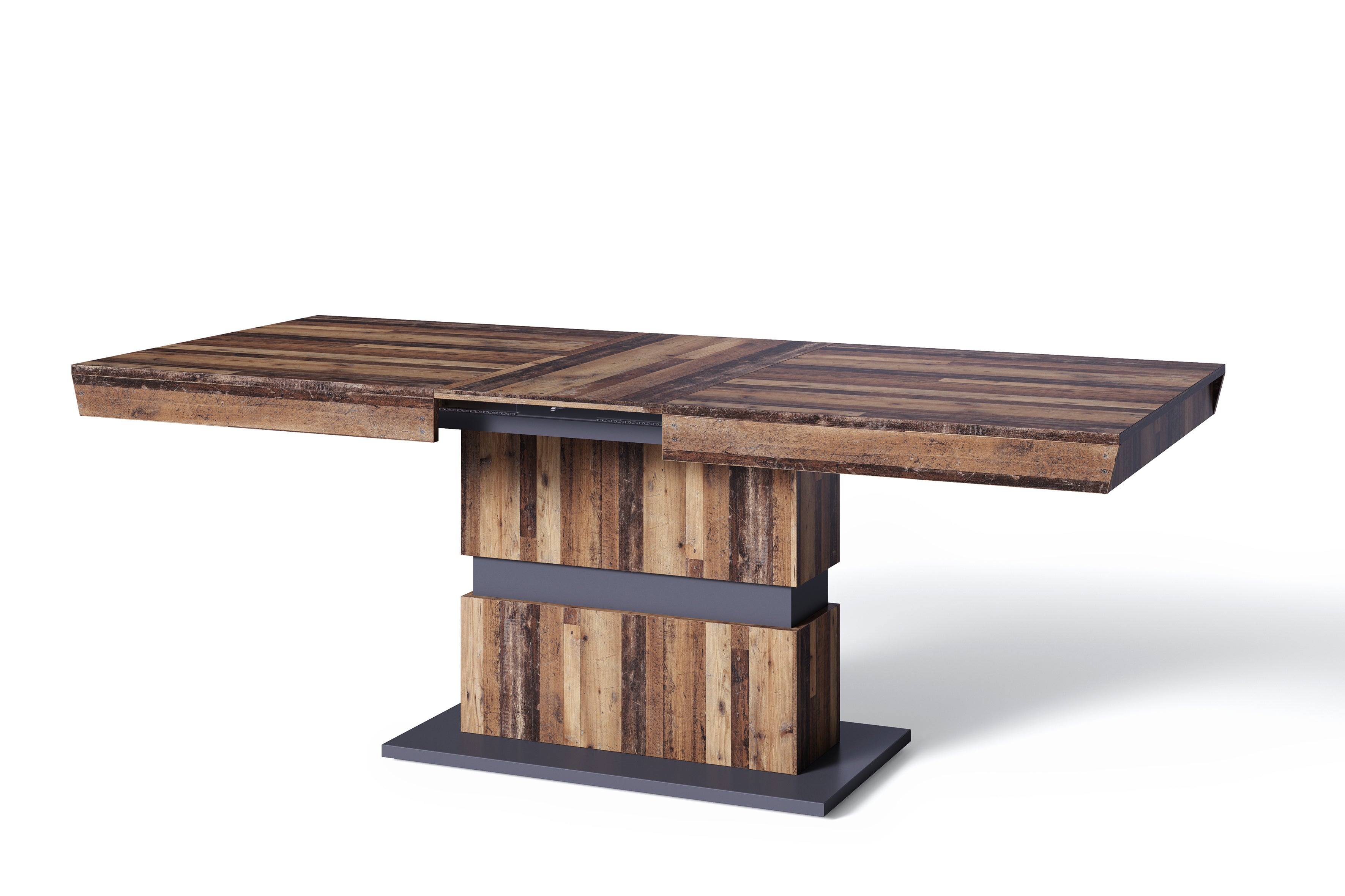 Esszimmertisch MATTHEW / Küchen-Tisch 140 cm mit Auszugsfunktion auf 195 cm / Auszugstisch Light Atelier oder Old Wood / Esstisch ausziehbar mit Einlegeplatte / 140-195 x 90, H 75 cm