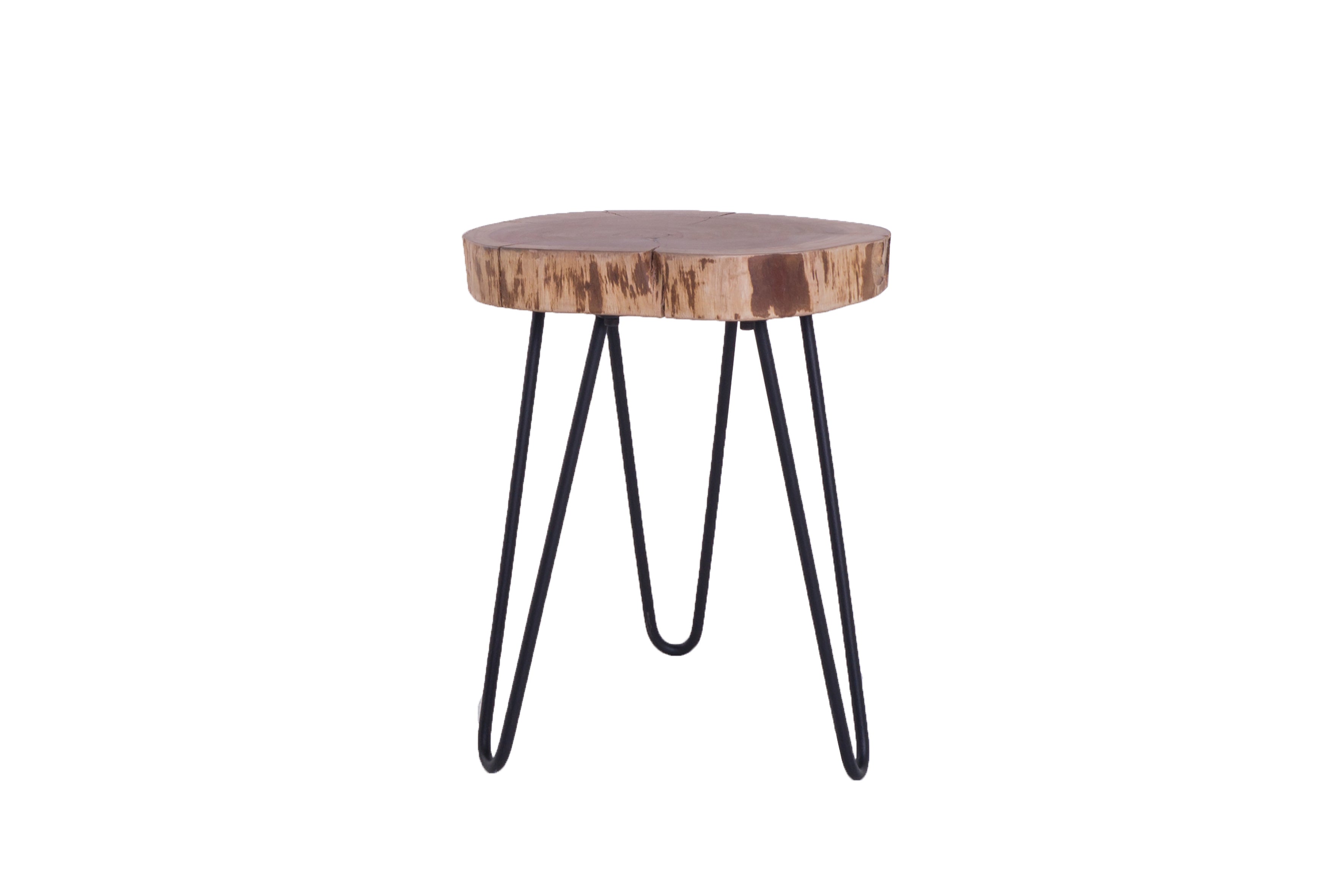 Beistelltisch NASTI / Akazie natur, Metall schwarz / D 38, H 40 cm / mit Baumkante