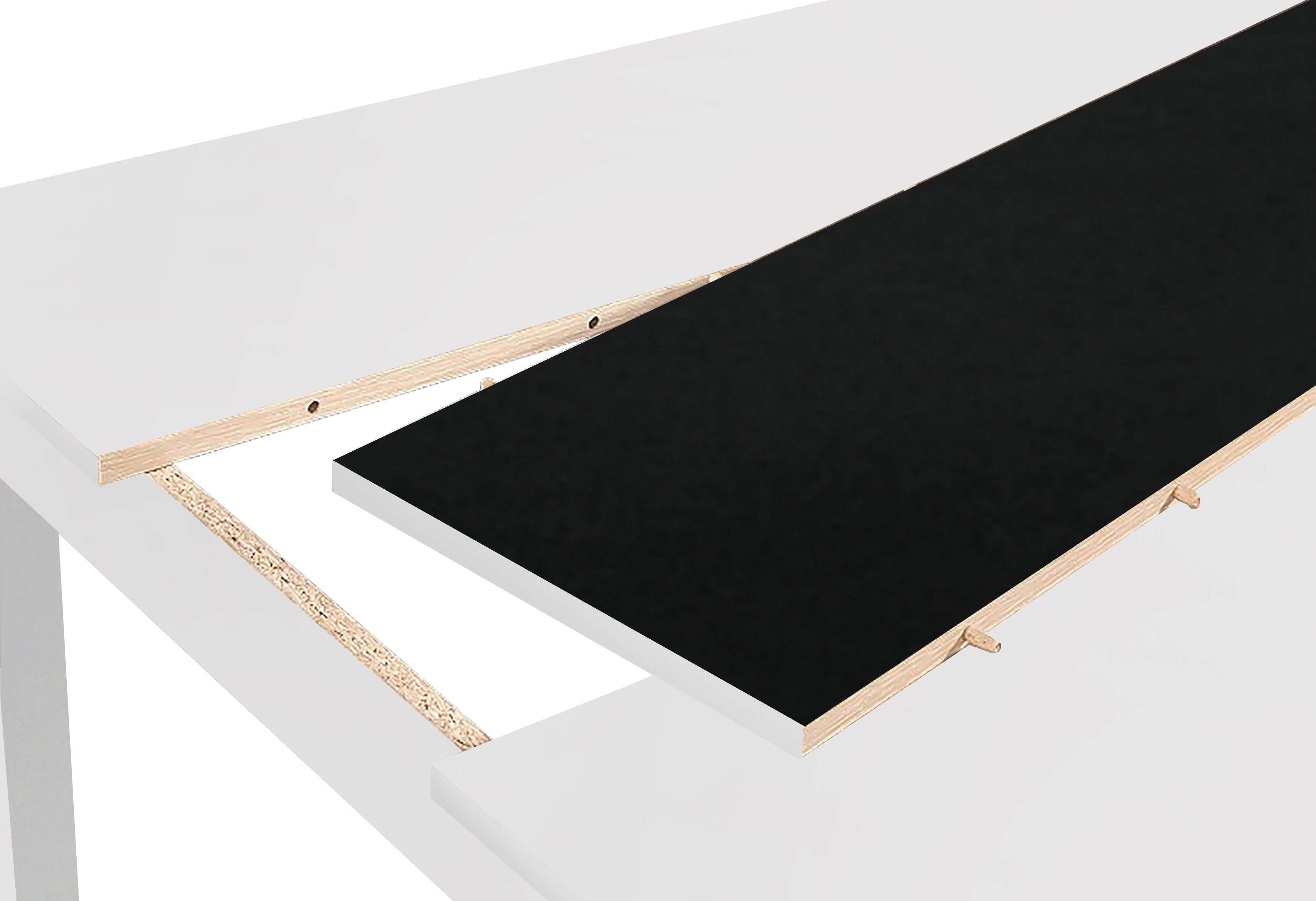 NORI Tisch, Breite 120, 140 oder 160 cm, Einlegeplatte schwarz/weiß, in Eiche-Optik, weiß oder Old-Wood-Optik