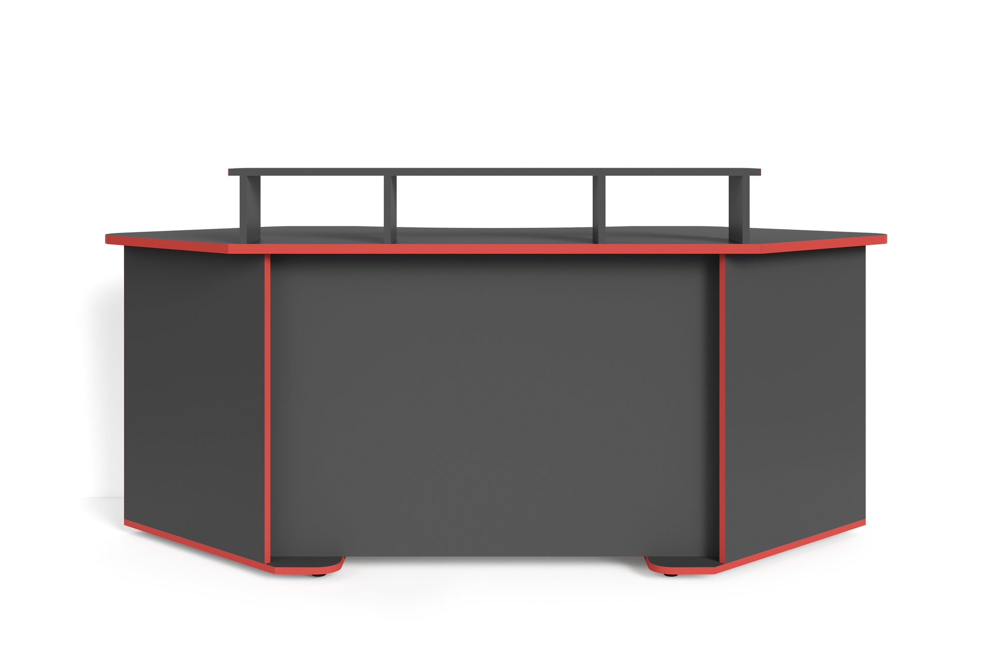 Schreibtisch THANATOS / Gaming-Tisch in Schwarz mit Kanten in rot, weiß oder schwarz / Eck-Schreibtisch mit viel Stauraum und XXL Tischplatte / Computer-Tisch / mit Ausatz / 198x76x85cm (BxHxT)