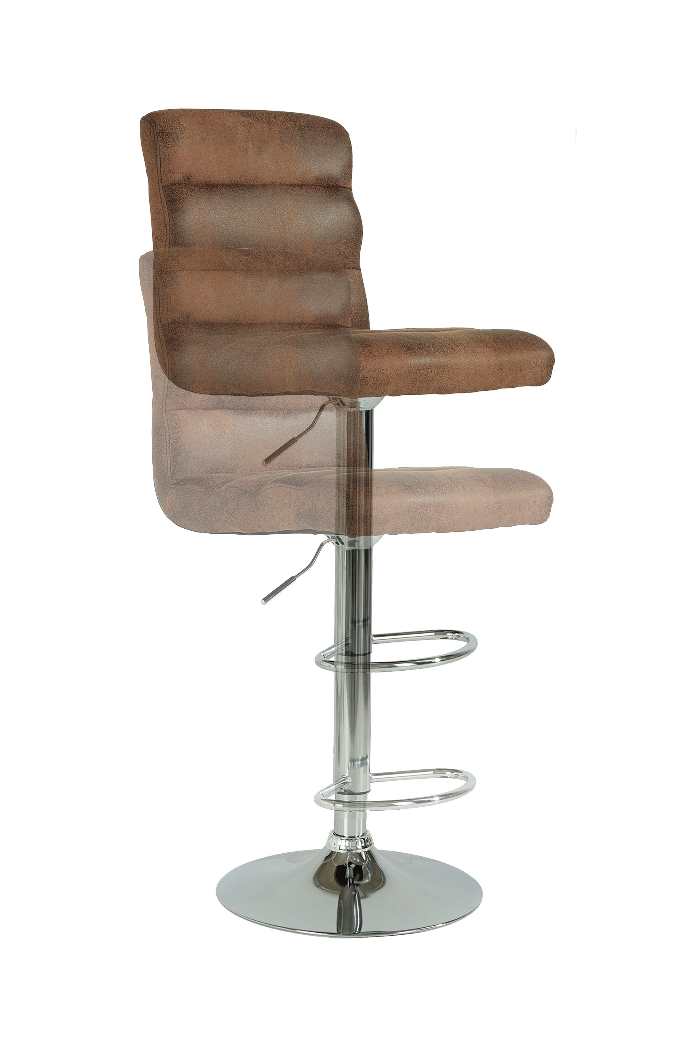 Barhocker 2er Set Phil / Vintage-Bezug in braun / Gestell verchromt / Barstuhl / Tresenhocker / bis 110 kg / B 42, H 98-120, T 51 cm