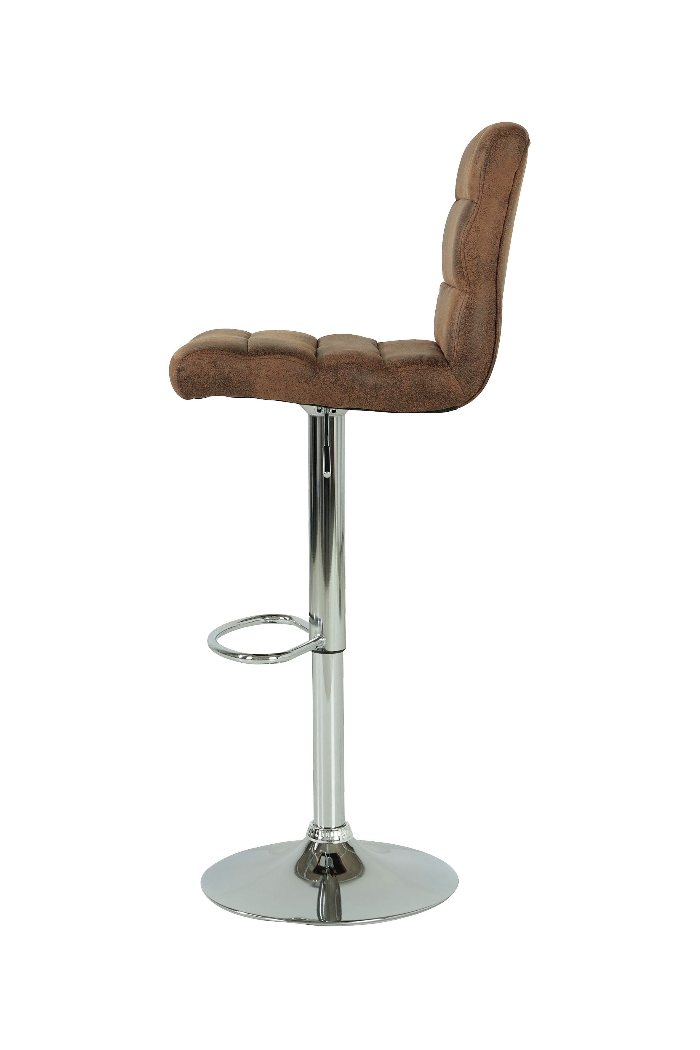 Barhocker 2er Set Phil / Vintage-Bezug in braun / Gestell verchromt / Barstuhl / Tresenhocker / bis 110 kg / B 42, H 98-120, T 51 cm