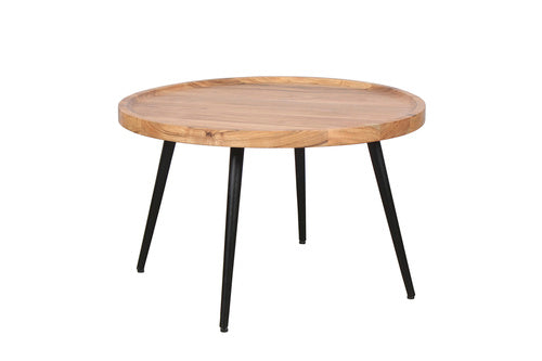 Couchtisch ROMY / moderner Couchtisch aus Akazienholz massiv und schwarzem Metallgestell / D 75, H 47,5 cm