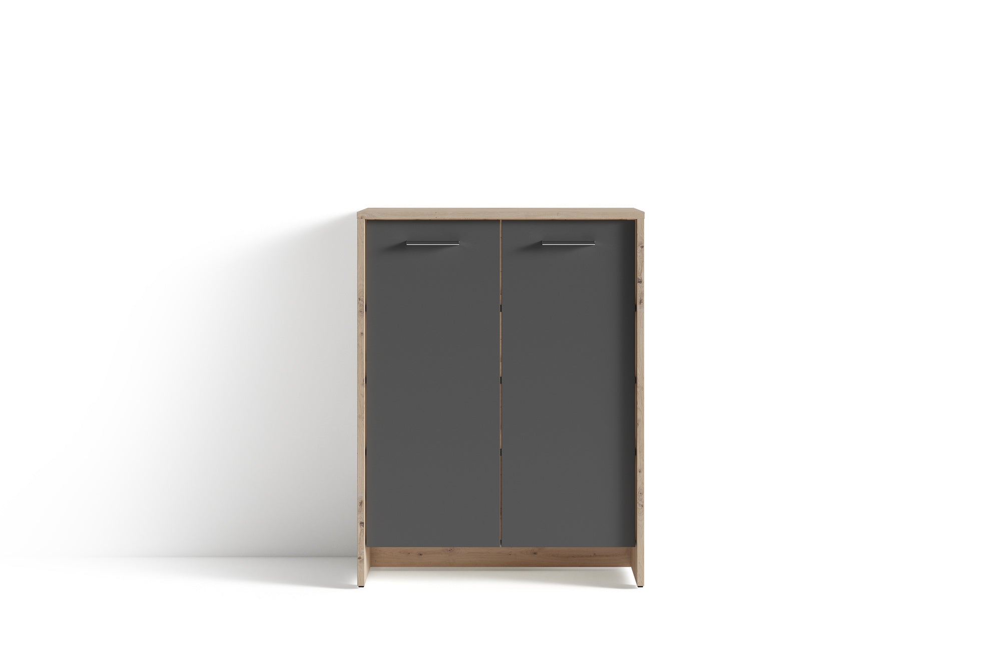 Schuhschrank BEN / Schuhkommode in Artisan Eiche (Eiche-Optik), Old Wood (Altholz-Optik) oder weiß/ kleine Flur-Kommode mit zwei Türen Einlegeböden / Sideboard klein / B 63, H 83, T 35 cm