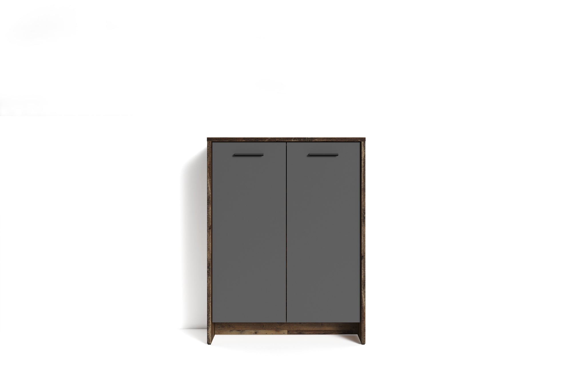 Schuhschrank BEN / Schuhkommode in Artisan Eiche (Eiche-Optik), Old Wood (Altholz-Optik) oder weiß/ kleine Flur-Kommode mit zwei Türen Einlegeböden / Sideboard klein / B 63, H 83, T 35 cm