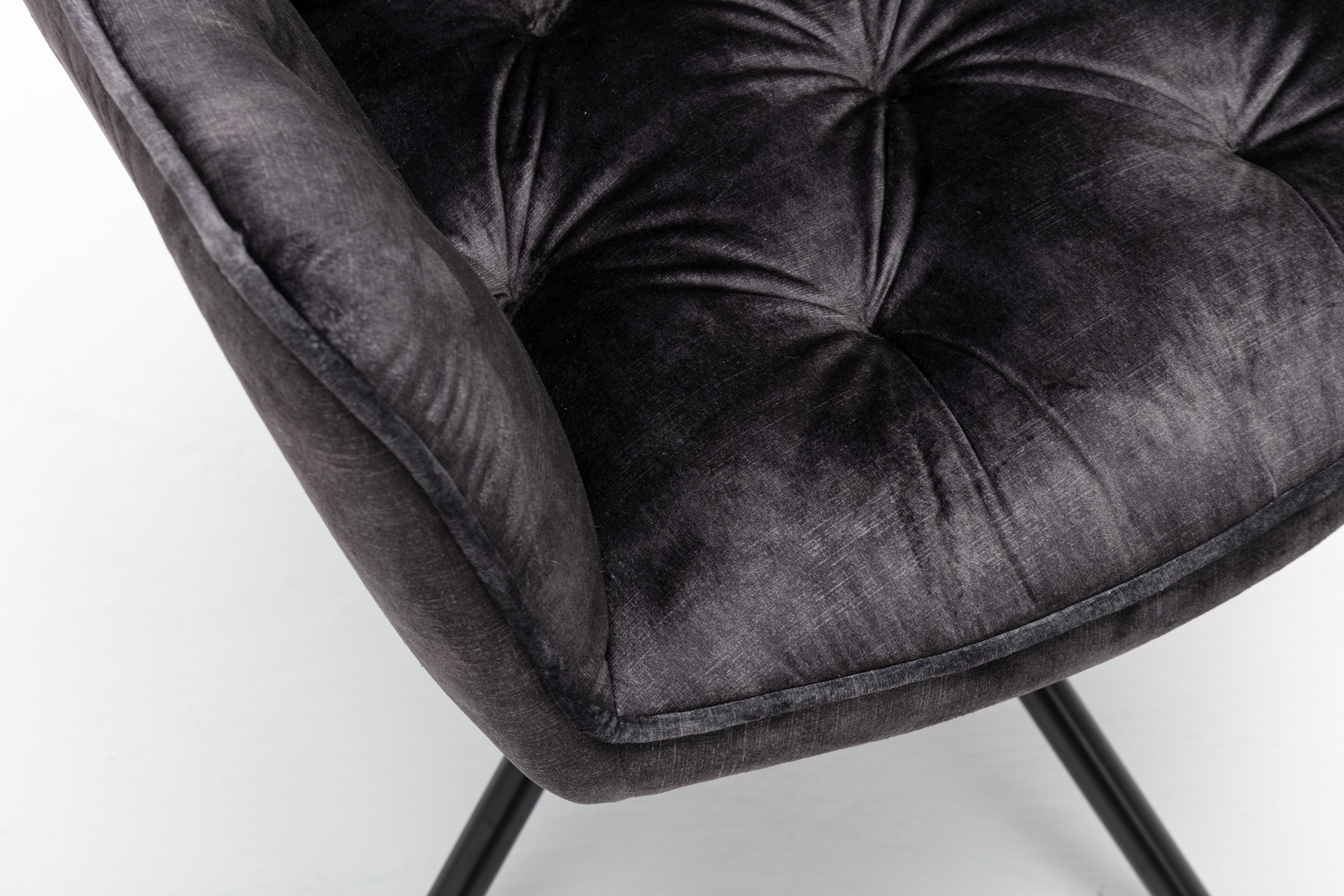 Esszimmerstuhl 2er Set SARINA/ Vintage-Samt anthrazit oder beige / Gestell Metall schwarz / Sitzschale 360° drehbar / Küchenstuhl / Armlehnstuhl / B 59,5, H 89, T 62 cm