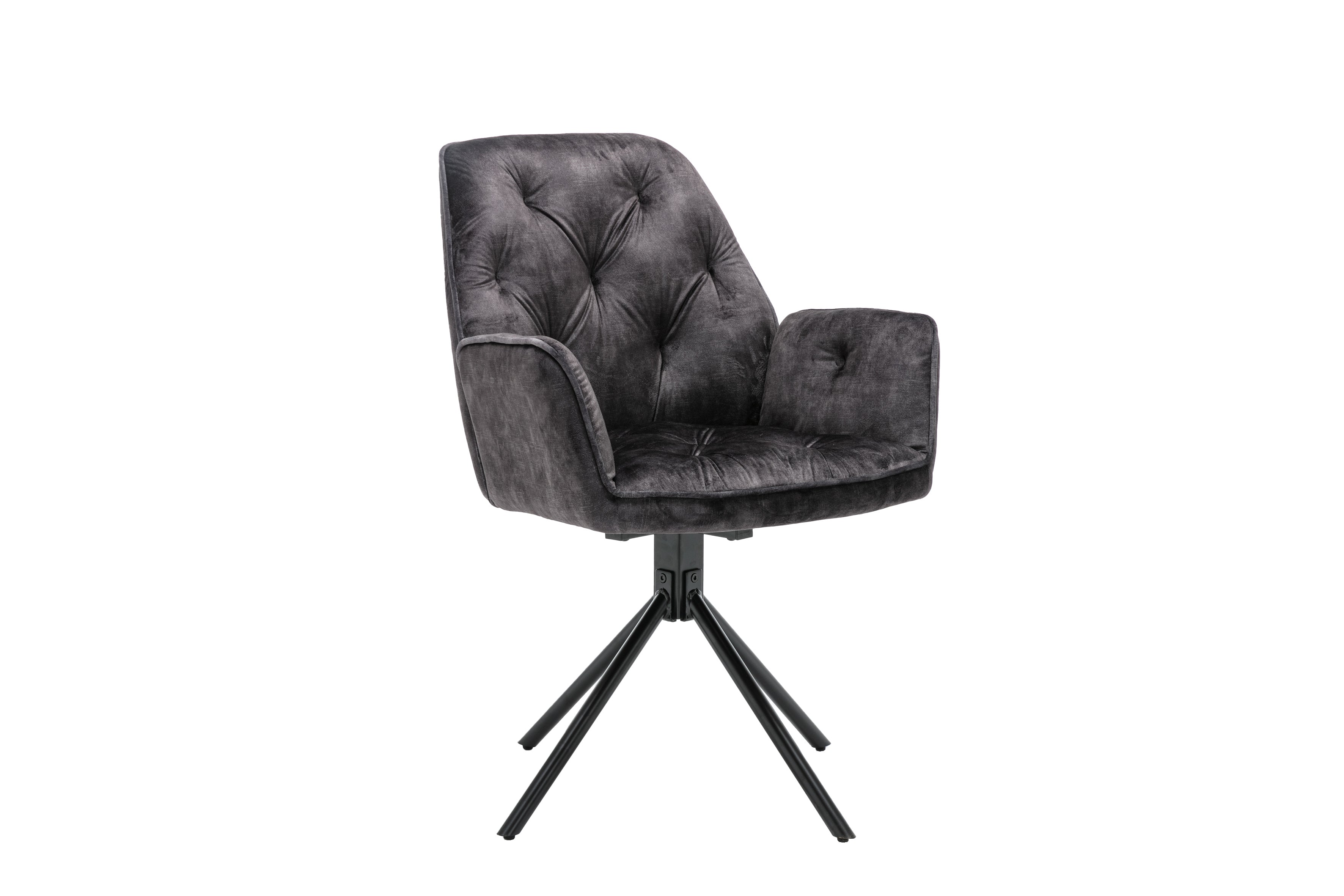 Esszimmerstuhl 2er Set SARINA/ Vintage-Samt anthrazit oder beige / Gestell Metall schwarz / Sitzschale 360° drehbar / Küchenstuhl / Armlehnstuhl / B 59,5, H 89, T 62 cm