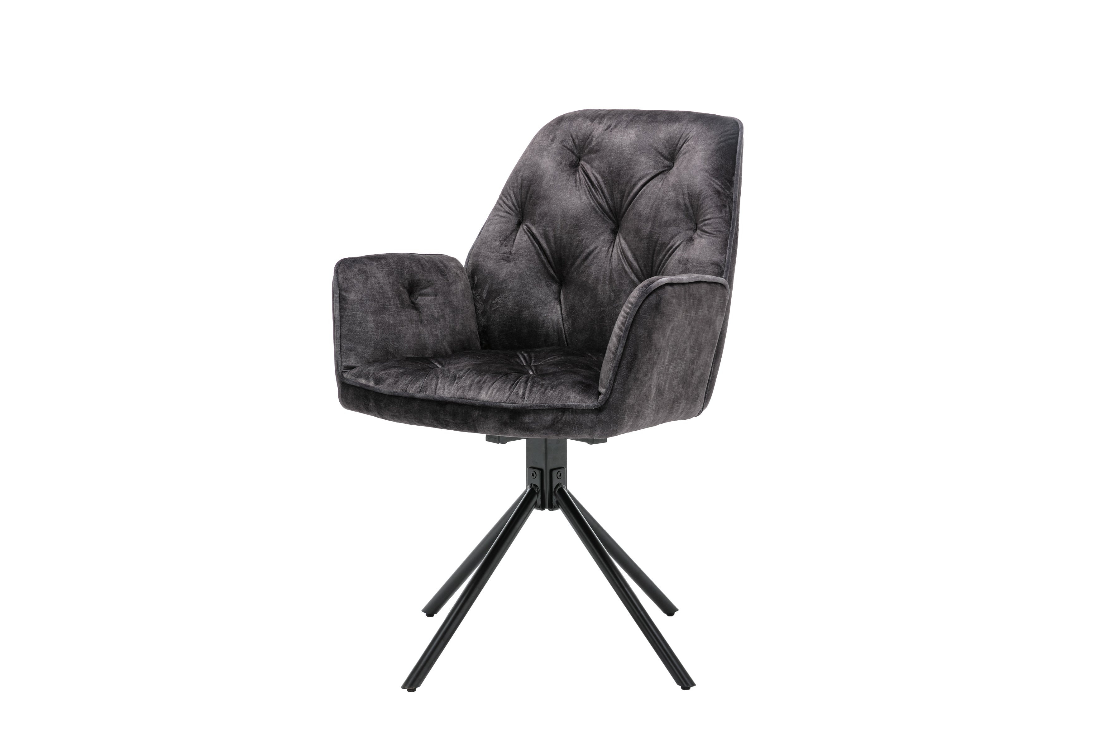 Esszimmerstuhl 2er Set SARINA/ Vintage-Samt anthrazit oder beige / Gestell Metall schwarz / Sitzschale 360° drehbar / Küchenstuhl / Armlehnstuhl / B 59,5, H 89, T 62 cm