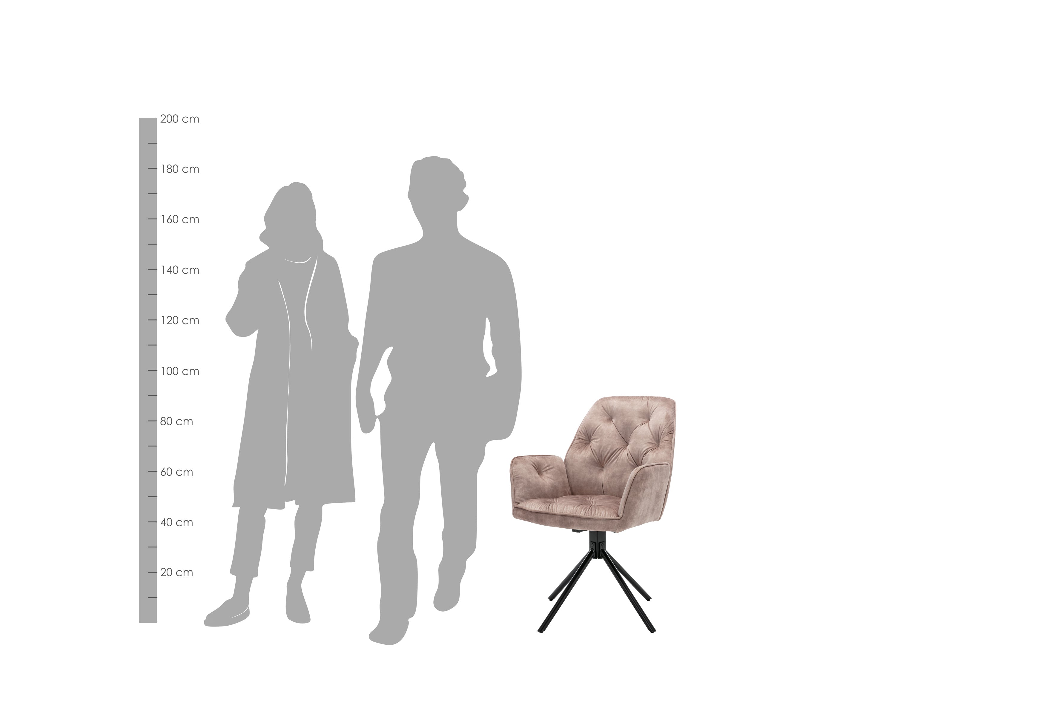 Esszimmerstuhl 2er Set SARINA/ Vintage-Samt anthrazit oder beige / Gestell Metall schwarz / Sitzschale 360° drehbar / Küchenstuhl / Armlehnstuhl / B 59,5, H 89, T 62 cm