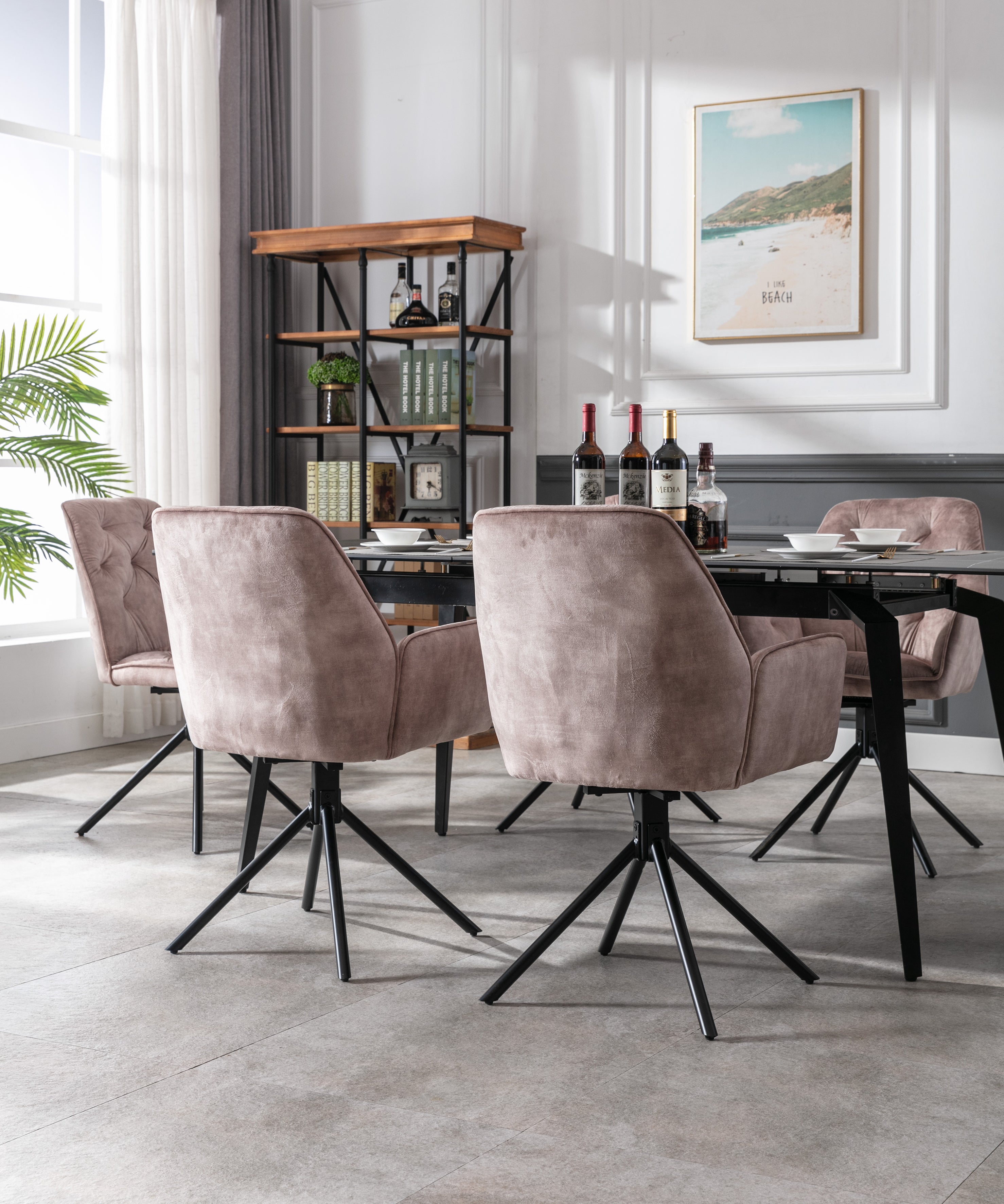 Esszimmerstuhl 2er Set SARINA/ Vintage-Samt anthrazit oder beige / Gestell Metall schwarz / Sitzschale 360° drehbar / Küchenstuhl / Armlehnstuhl / B 59,5, H 89, T 62 cm