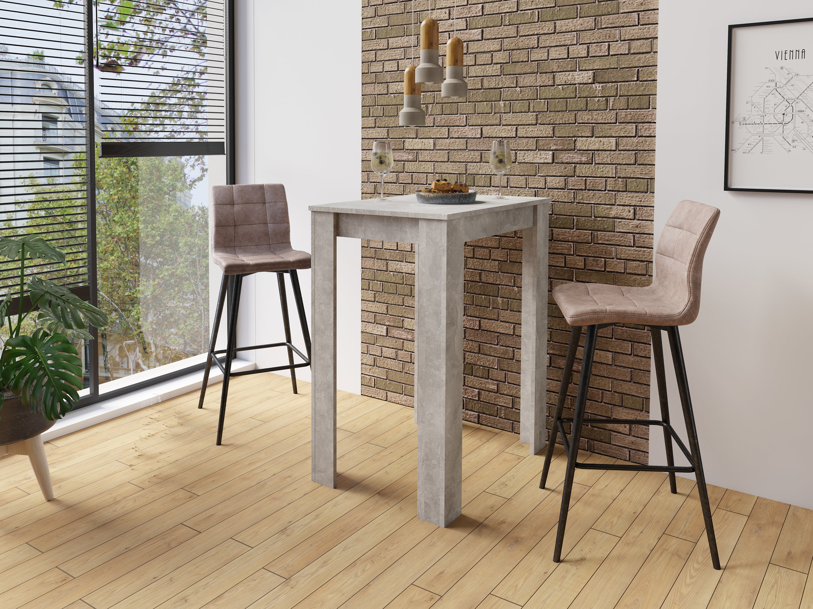 Barhocker SIMONE / Moderner Barhocker in Vintage braun oder Webstoff anthrazit / mit Rückenlehne / Gestell pulverbeschichtet in schwarz / B 42, H 103, T 51 cm